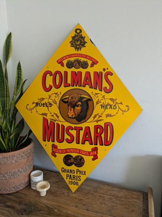Reproduction Enamel Sign "Colman's Mustard, Grand Prix Paris 1900" 68cm High Vgc