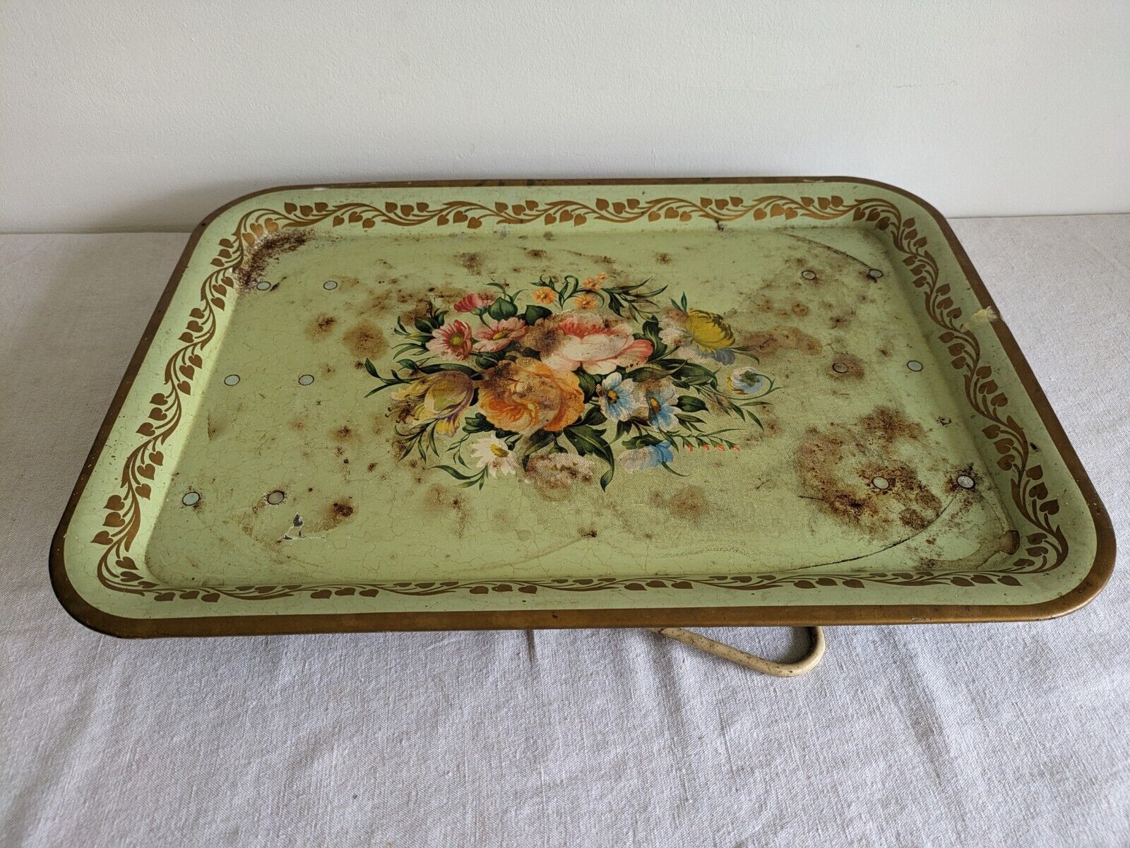 Vintage Retro Folding Lap Tray Breakfast Table Floral WORCESTERWARE Rustic Prop