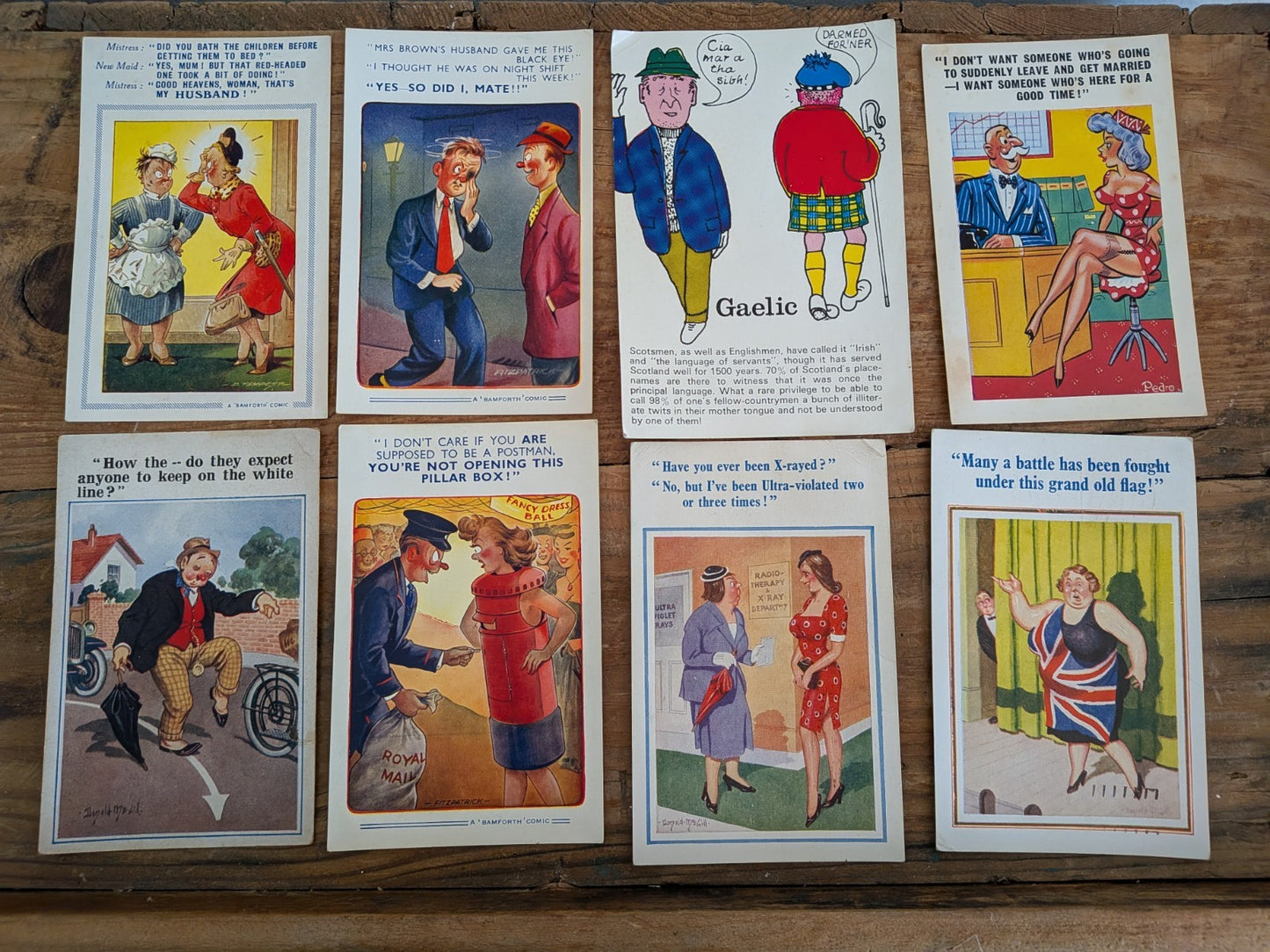 8 x Early Donald McGill Artist Comic Humour Postcards Mix Bamforth Stamped Rare
