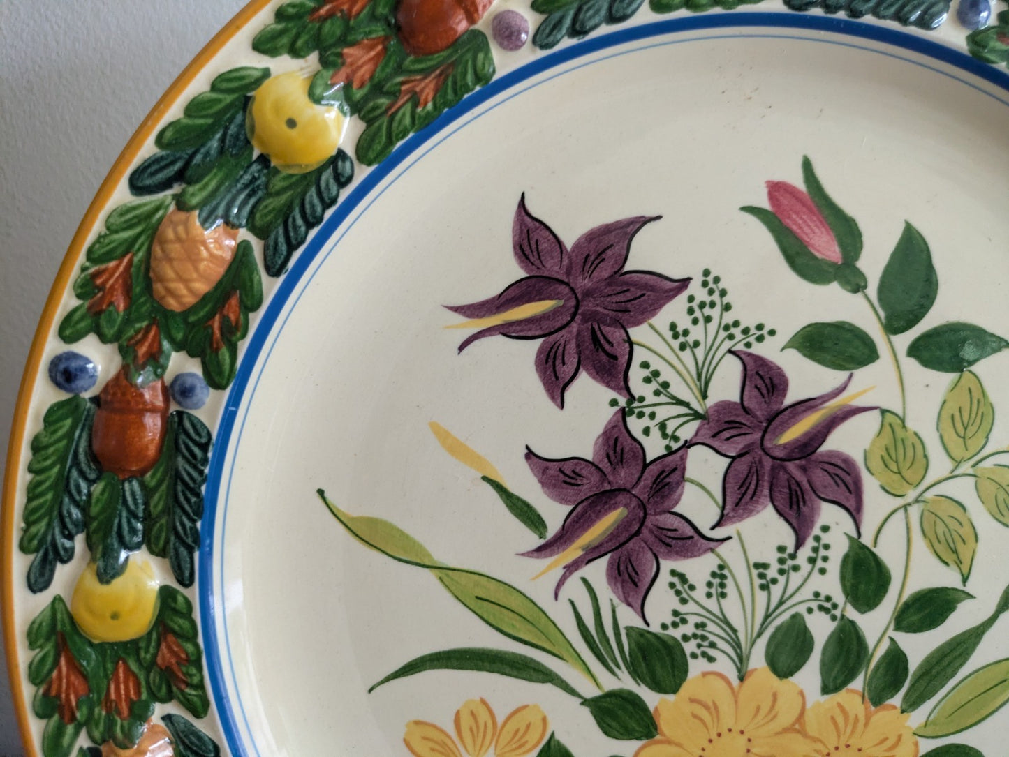 Royal Adams Ivory Titian Ware Dinner Plate Hand Painted Foliage Border Floral!!