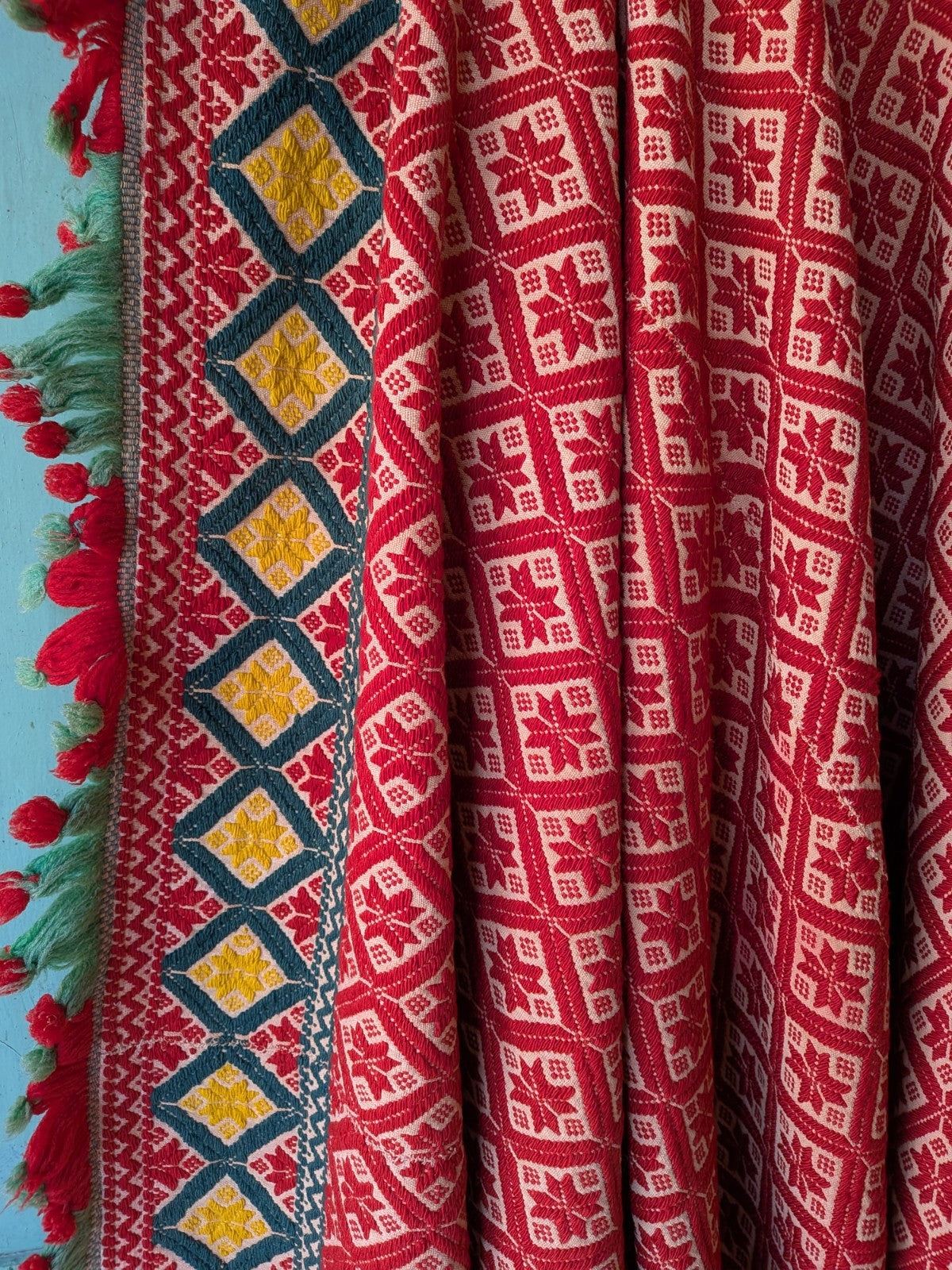 Sindhi Rald Bangladesh Blanket Handmade Woven Vintage Red Patterned Bengal Thick