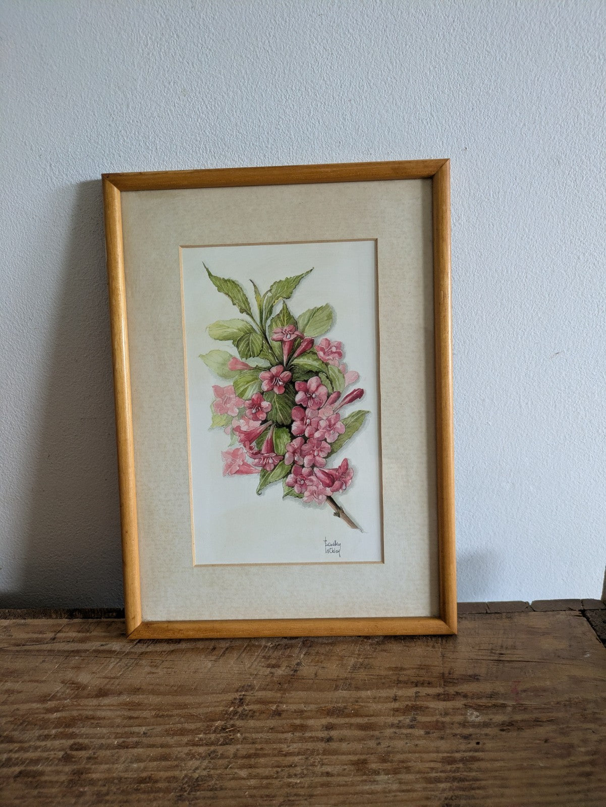 Pink Floral Dorothy Lockley Signed Print Flowers Framed Picture Vintage Pretty