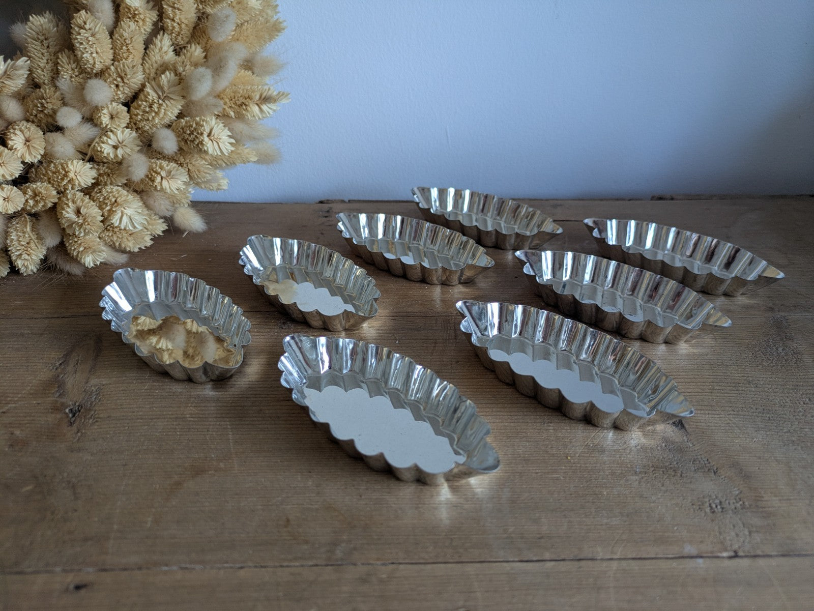 8 Metal Small Mini Fluted Tart Boat Barquette Chocolate Baking Molds OBLONG VTG 