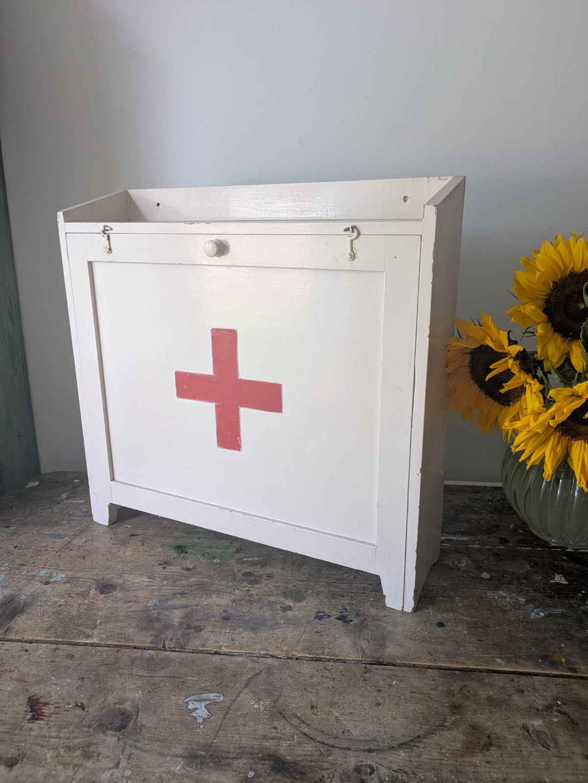 Vintage first aid medicine cabinet bathroom Wood Medical Chemist Prop Cupboard 
