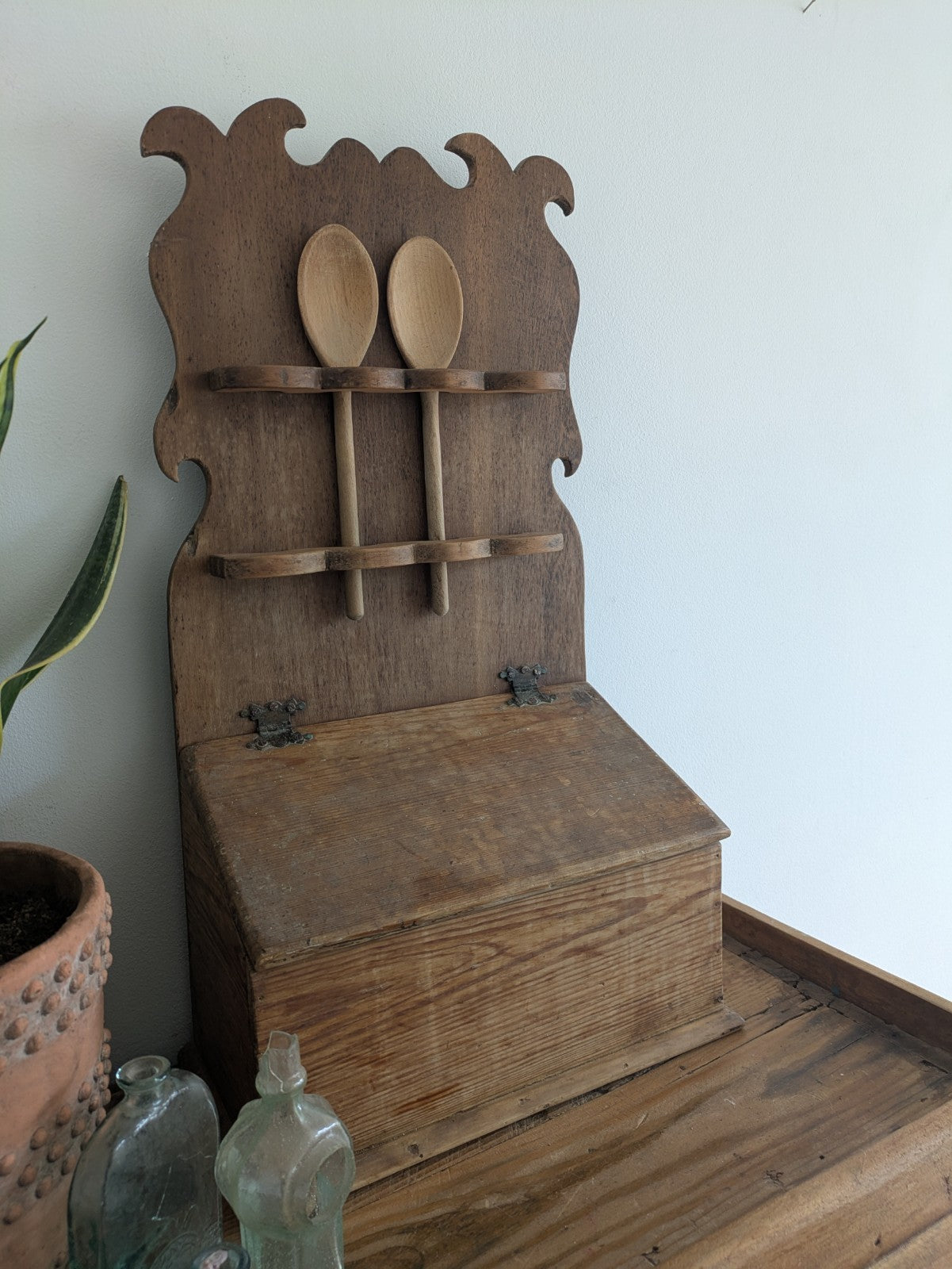 Antique Pine Spoon Rack Kitchen Rack 19th Century Rustic Kitchen Wall Candle Box