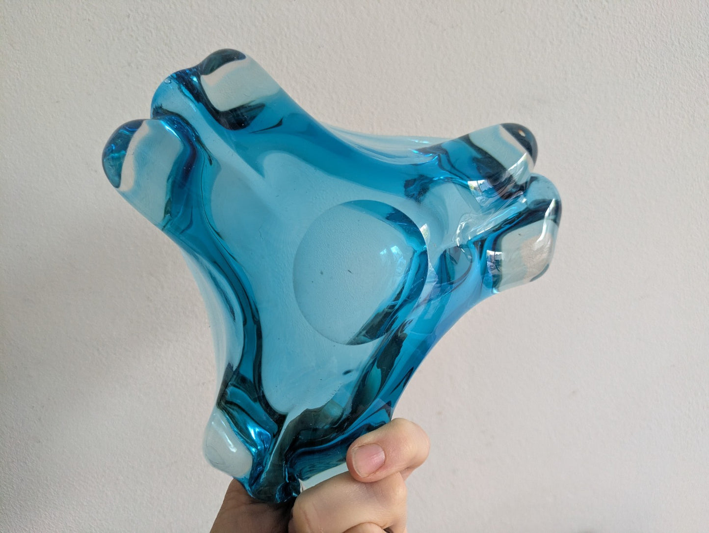 Vintage Murano Turquoise Blue Triangular Art Glass Bowl Ashtray MidCentury Retro