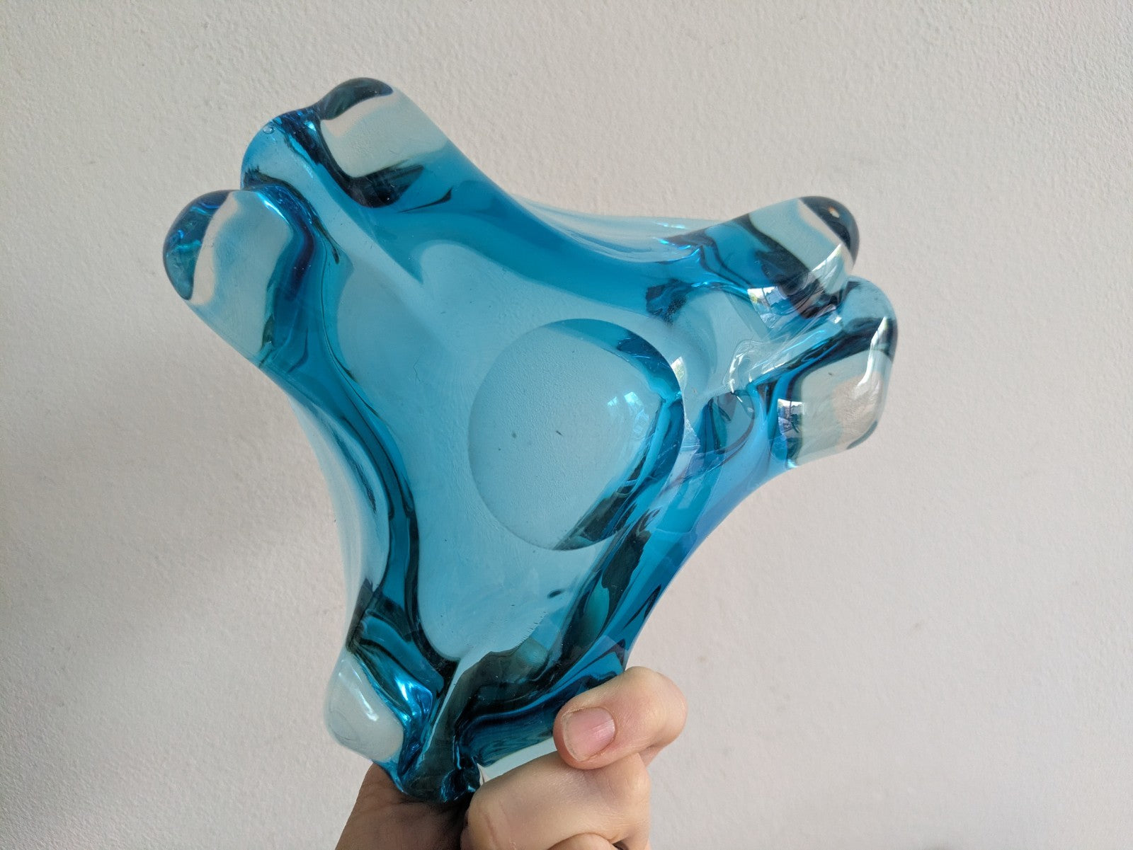 Vintage Murano Turquoise Blue Triangular Art Glass Bowl Ashtray MidCentury Retro