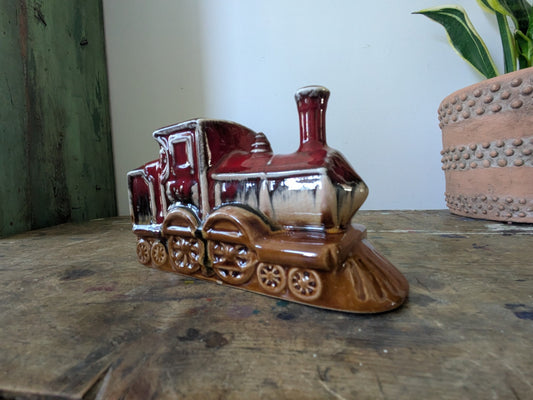 Vintage Corkindales Isle of Wight Art Pottery Money Box Train 60s Rare Red Retro