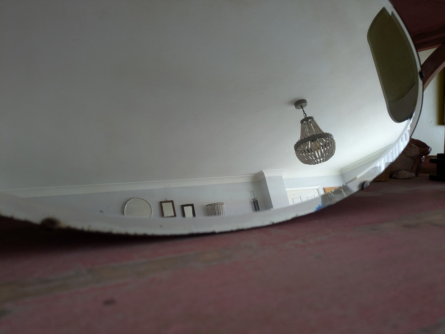 Art Deco Bevel Edge Wall Mirror Frameless & Chain Bevel Edge Oval Vintage Finial
