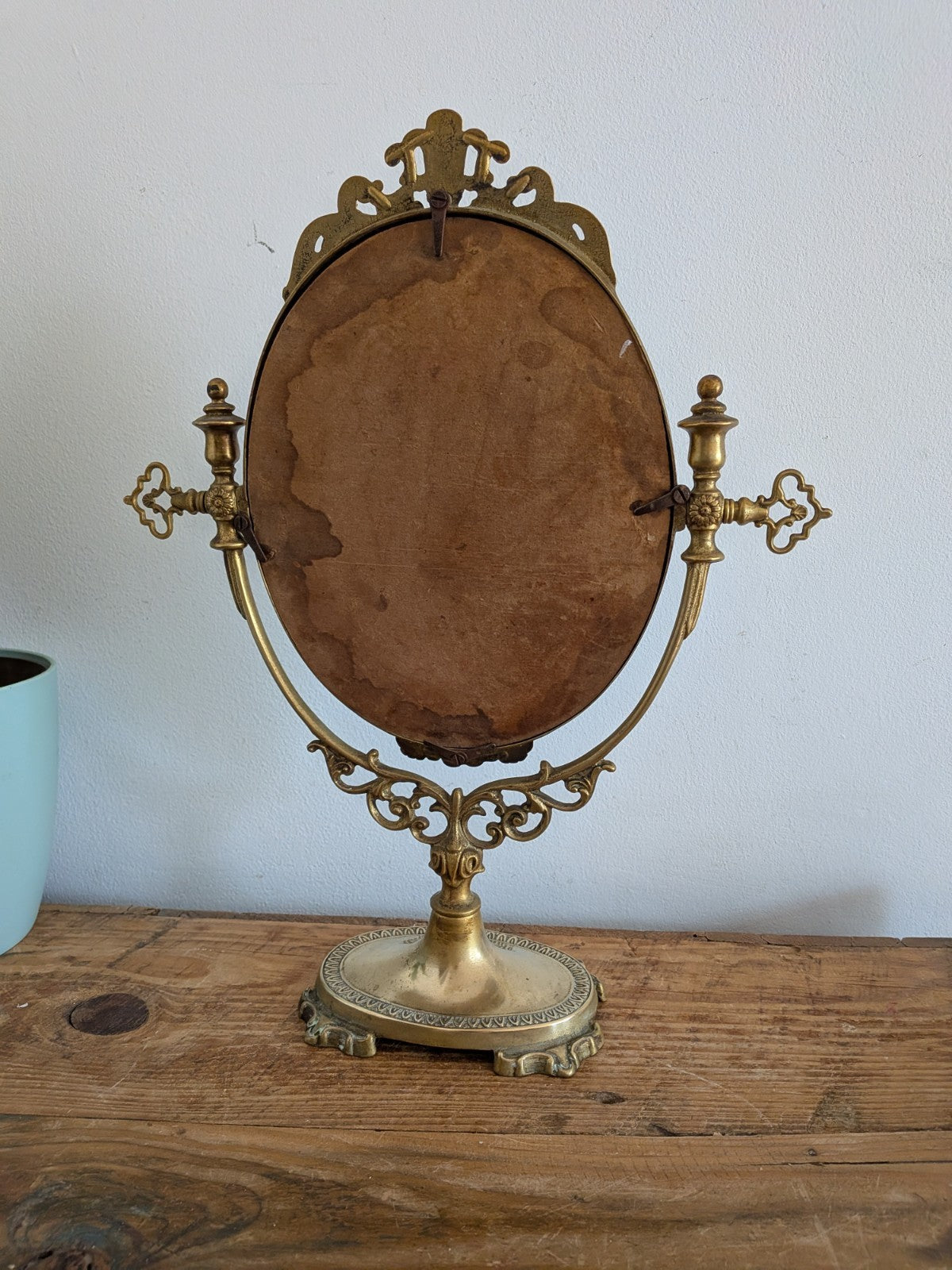 Antique Vintage Oval Dressing Brass Metal Table Vanity Swing Mirror French Style