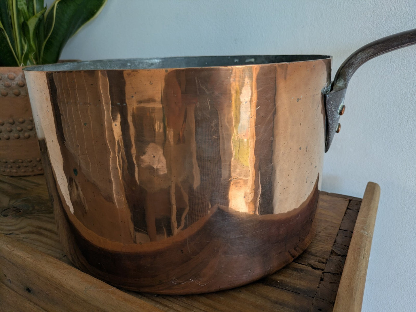 X Large Antique Georgian Copper Sauce Pan 6.9kg 32D 18.7H XL Huge Chef Cooking