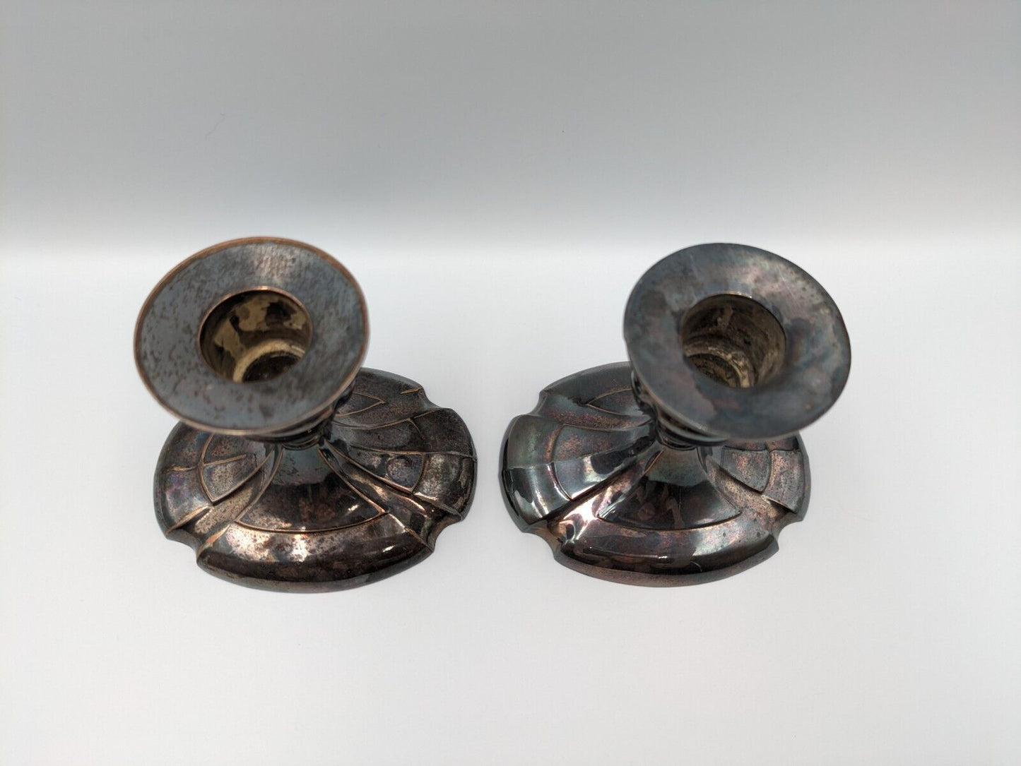 Vintage Electro Plated Zinc Alloy Candlestick Holders Pair Antique LB EP Prop 