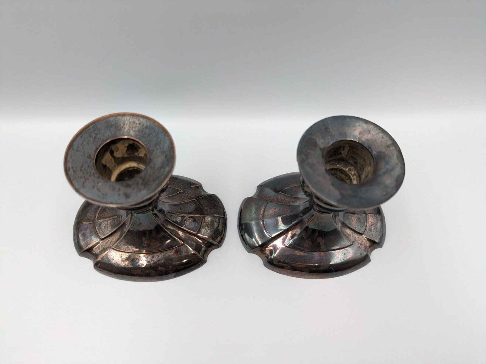Vintage Electro Plated Zinc Alloy Candlestick Holders Pair Antique LB EP Prop 
