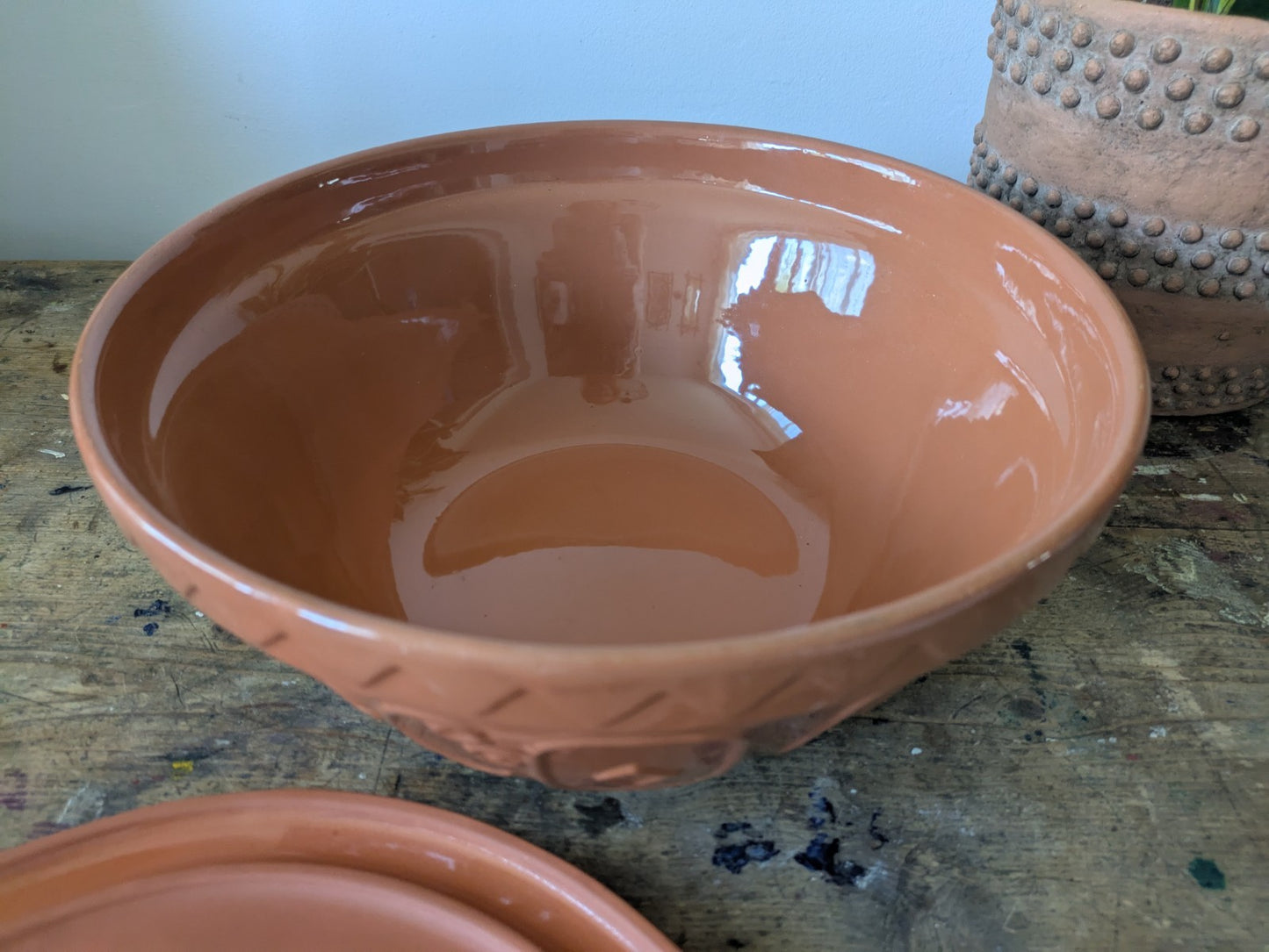 Large Mason Cash Terracotta Bread Baking Bowl Incl Lid Kitchen Cooking Mixing