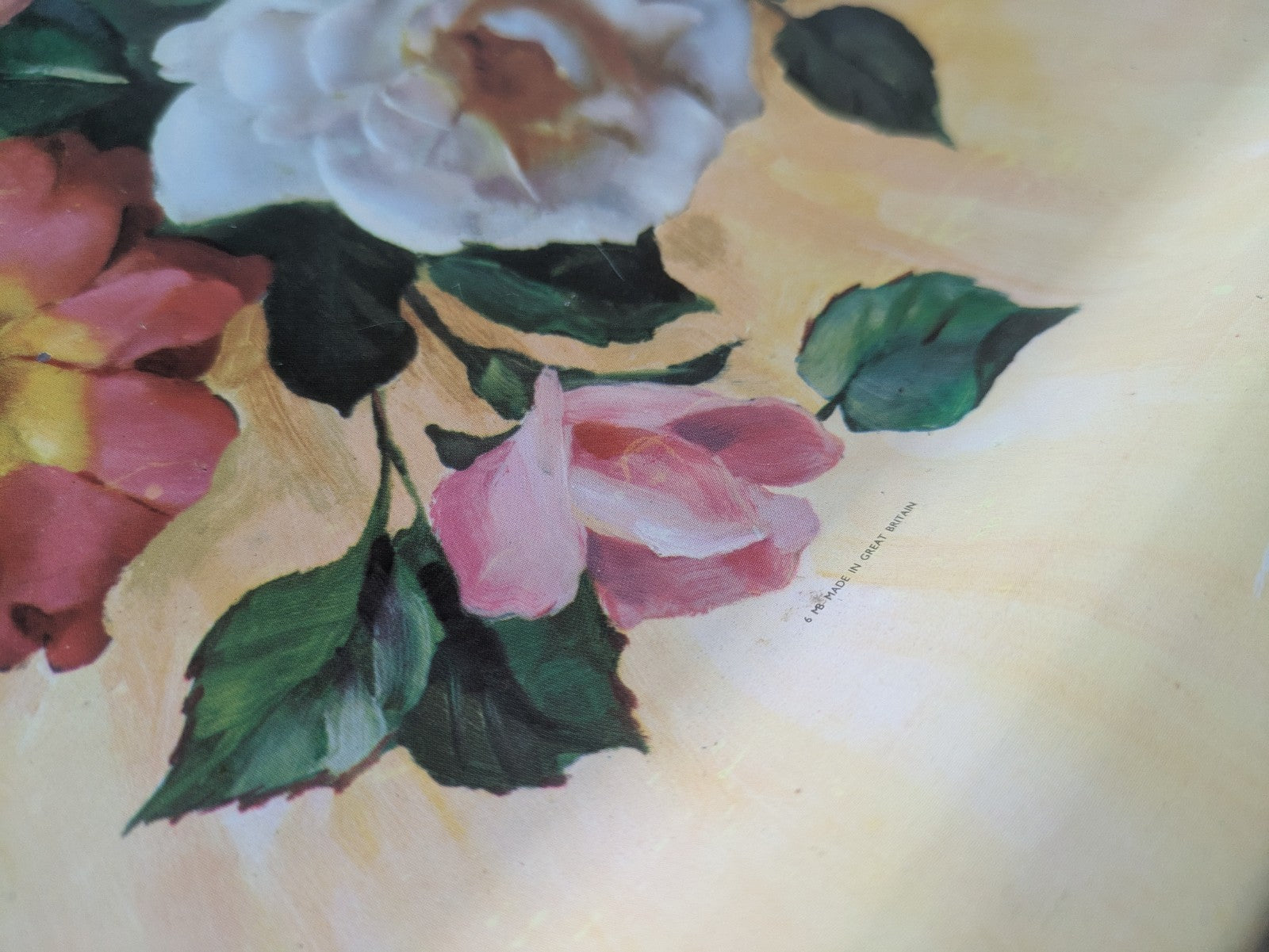 Vintage Retro Folding Lap Tray Breakfast Table Floral Rose Bouquet Prop Film TV 