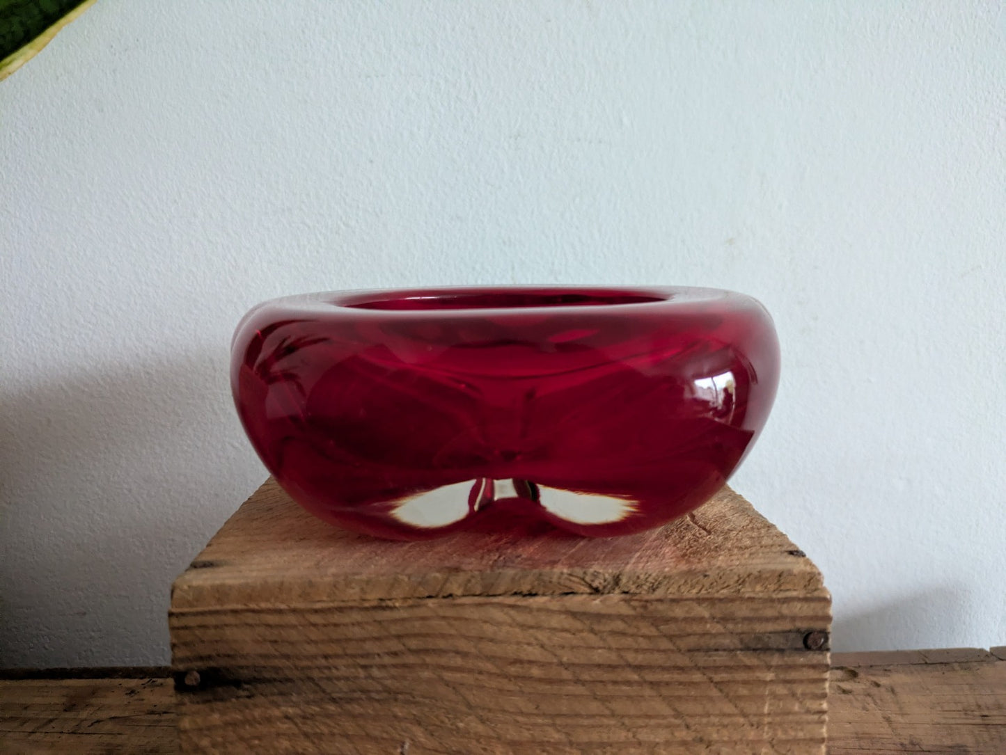 Whitefriars Ruby 5 Lobed Dish PatNo.9408 Flower Shape Cased Red Bowl Vtg Retro