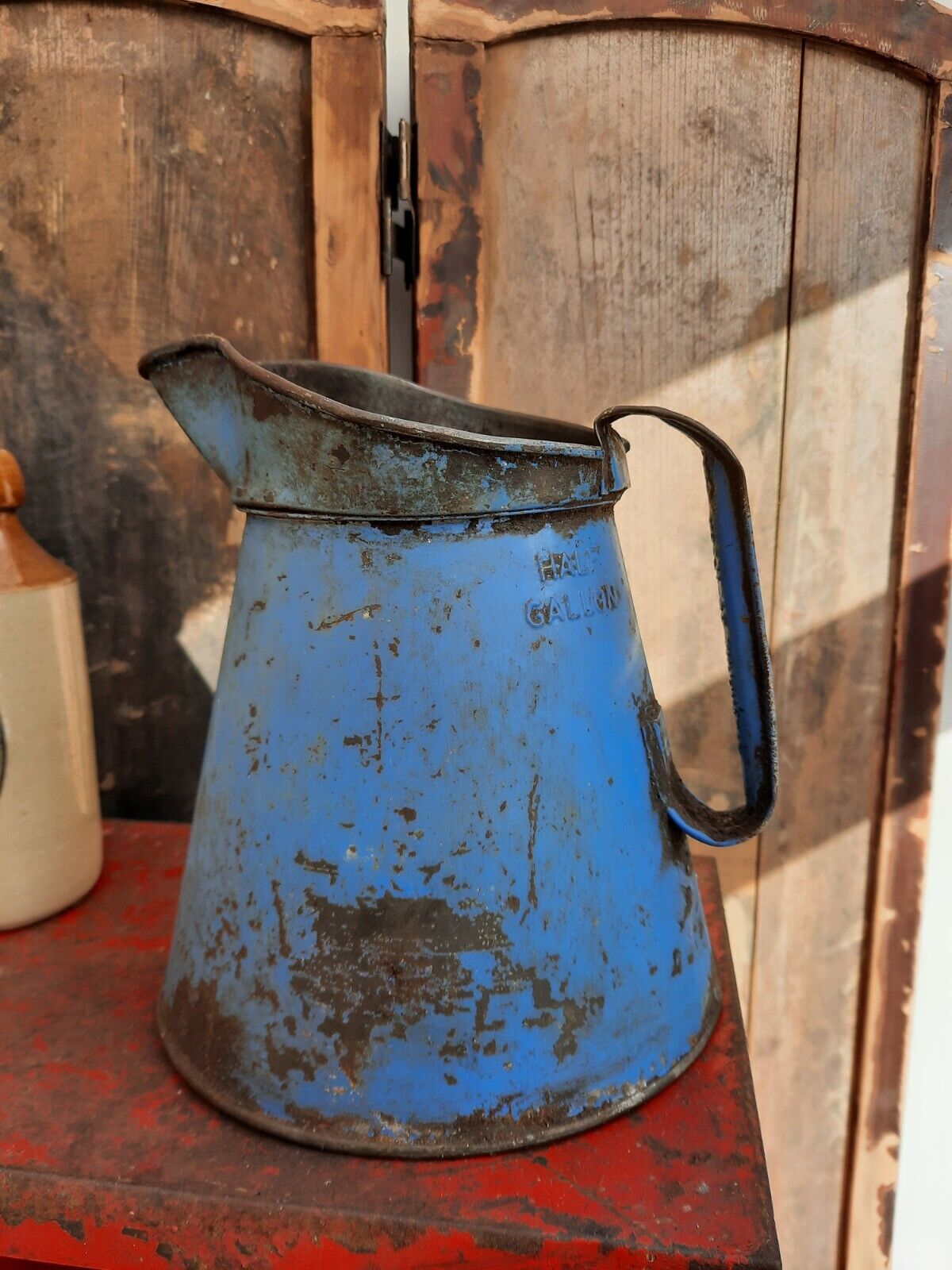 Vintage Blue Oil Jug, Pourer, Half Gallon, 1960's / 1970's Automobilia blue vase