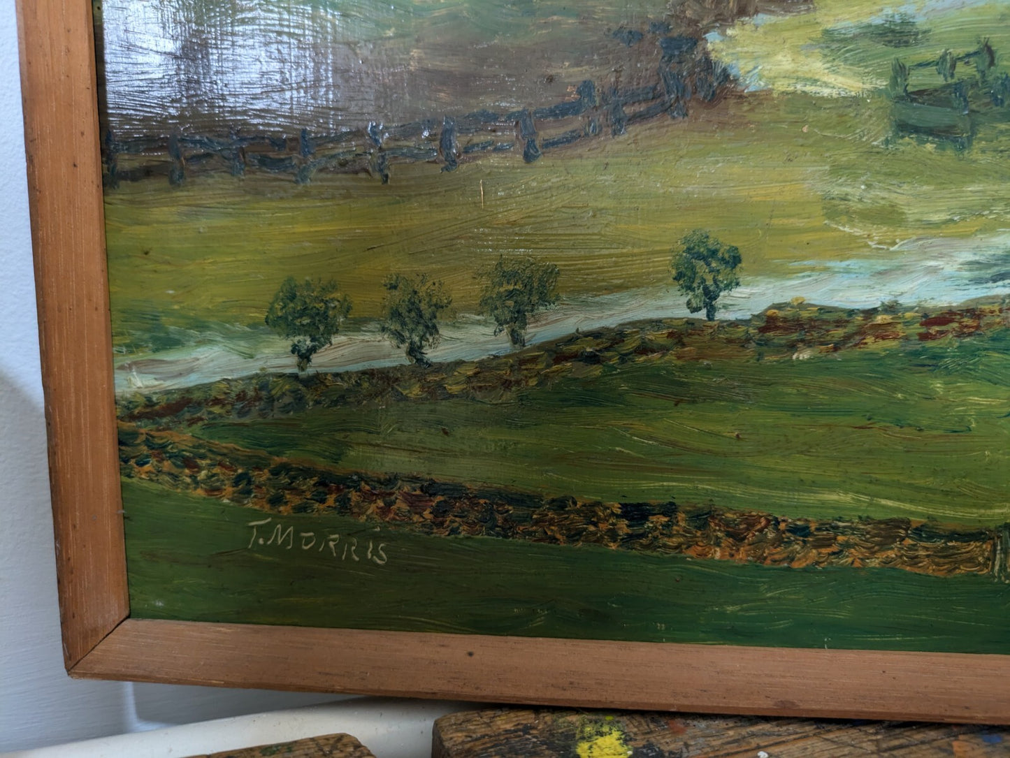 Vtg Painting T Morris Mountains Langdale Oil On Board Country Picture Landscape