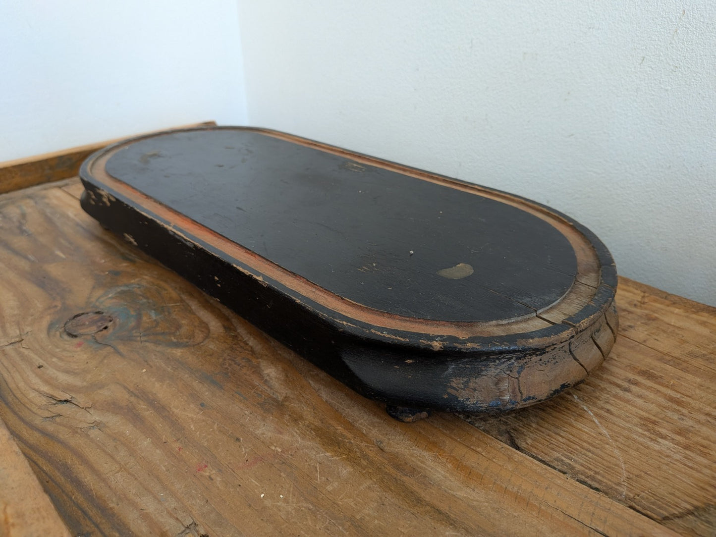 Antique Oval Wooden Base for Glass Dome Early 20th-C French Taxidermy Clock Vtg!