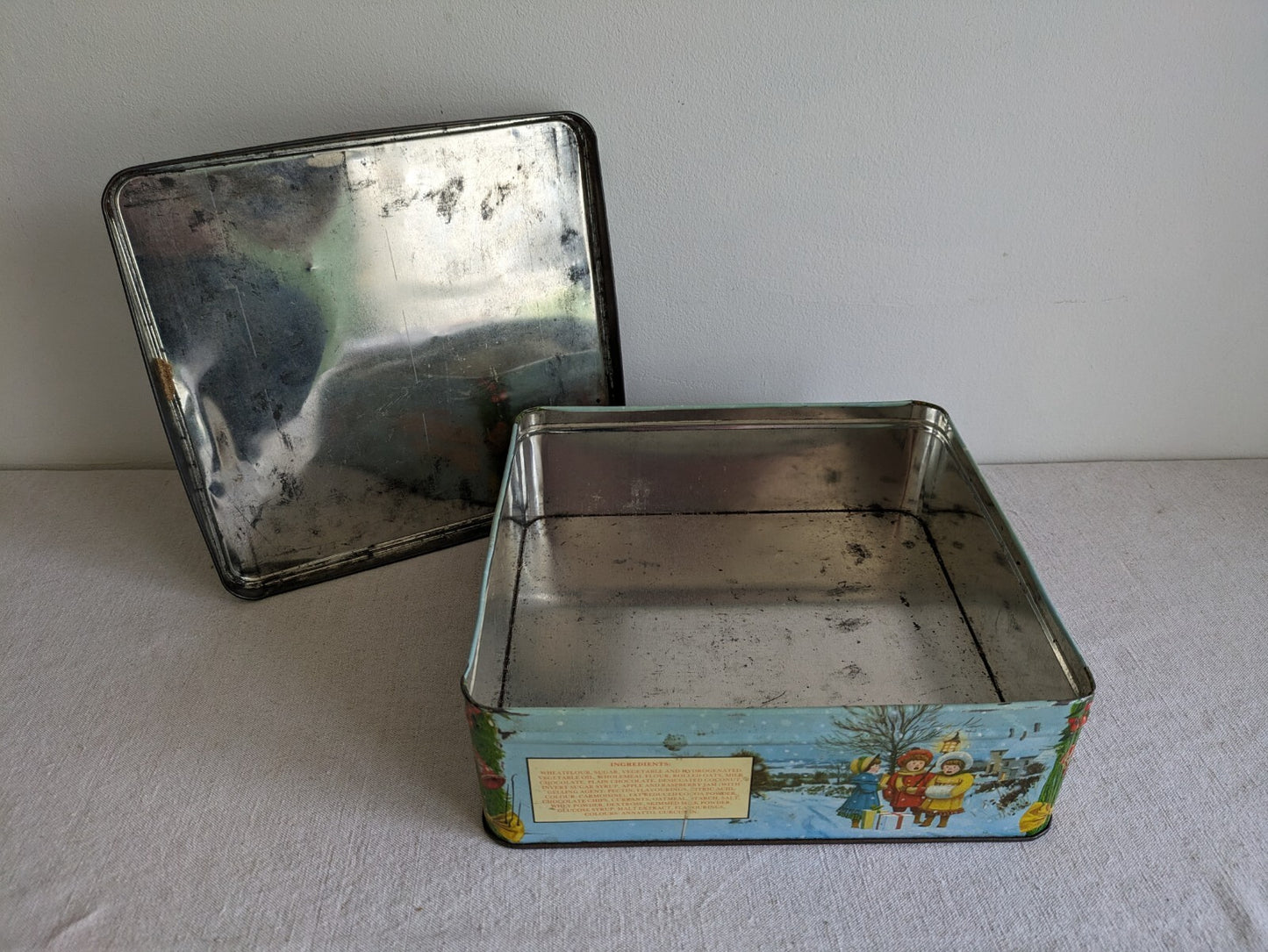 Vintage Sainsbury's Christmas tin Santa Claus Old Original Biscuits Xmas Rare Sq