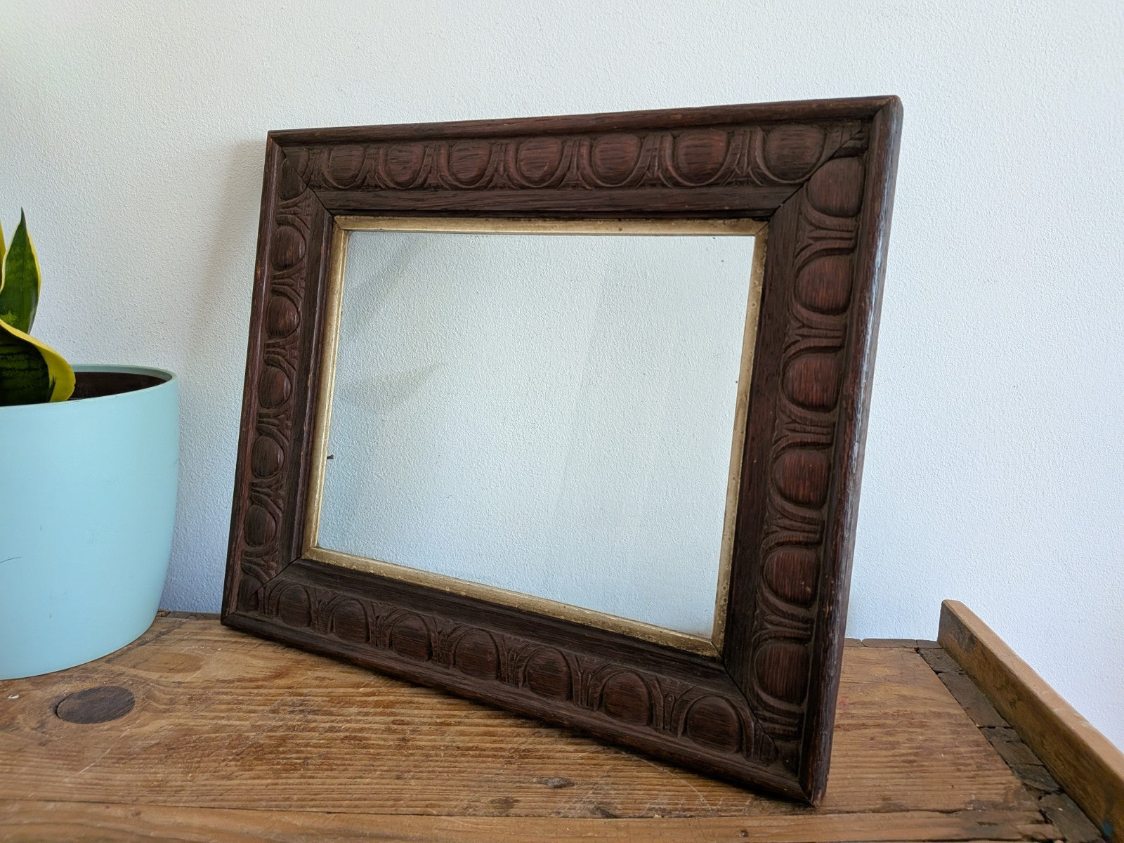 1920s Antique Oak Picture Frame Art Deco With Original Glazing Photo Art Carved