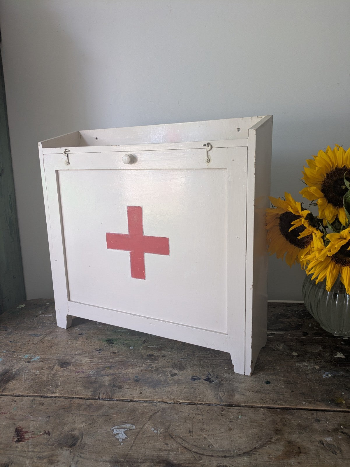 Vintage first aid medicine cabinet bathroom Wood Medical Chemist Prop Cupboard 