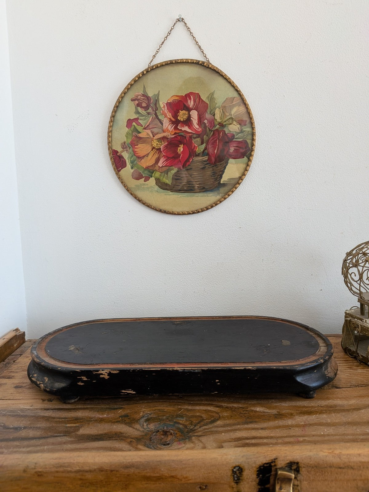 Antique Oval Wooden Base for Glass Dome Early 20th-C French Taxidermy Clock Vtg!