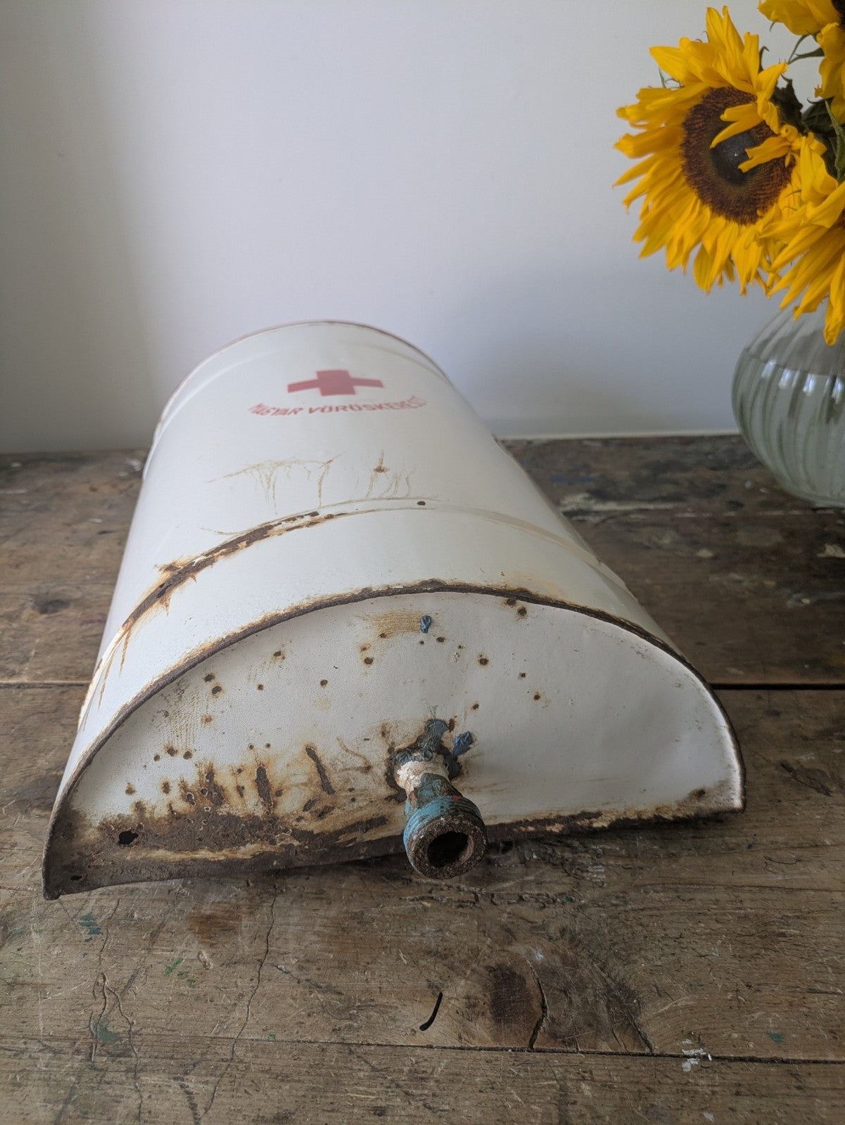 Vintage Iron Enamel Medicine Container Collectible Disinfectant Prop Bathroom