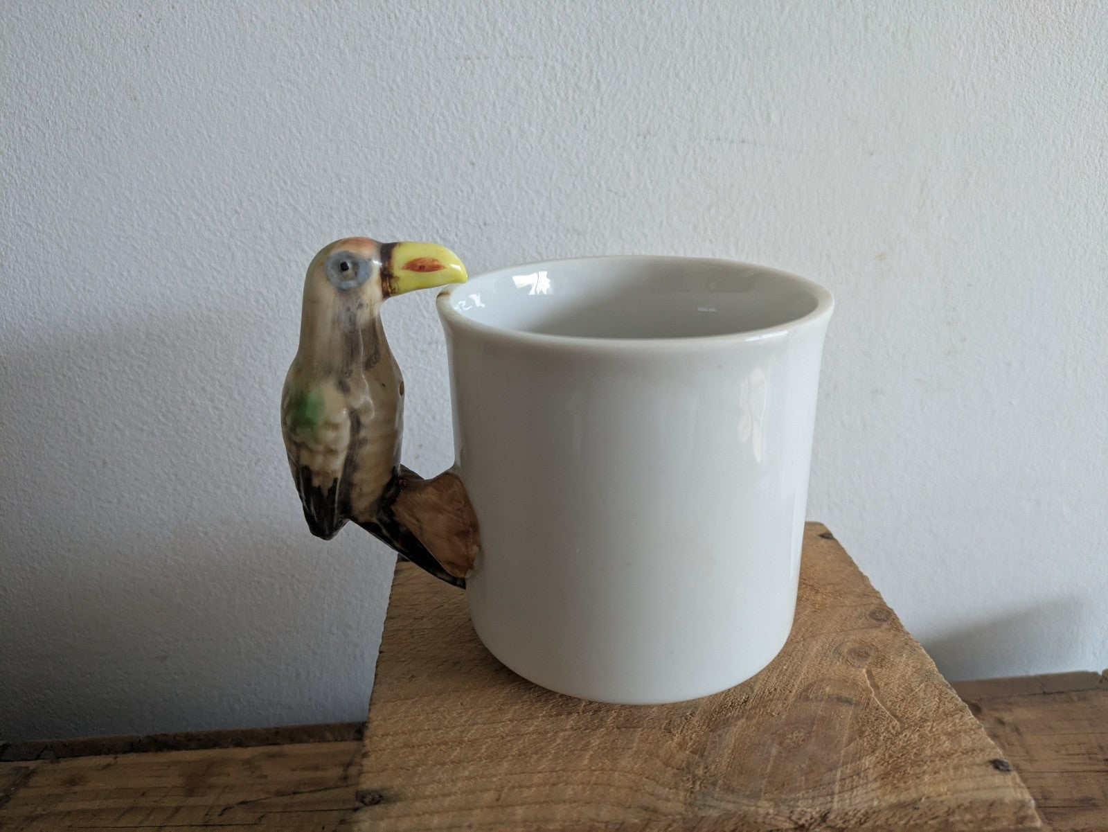 Vintage Ceramic Parrot Handle Coffee Mug Tea Cup Hand Painted Bird Rare Old Gift