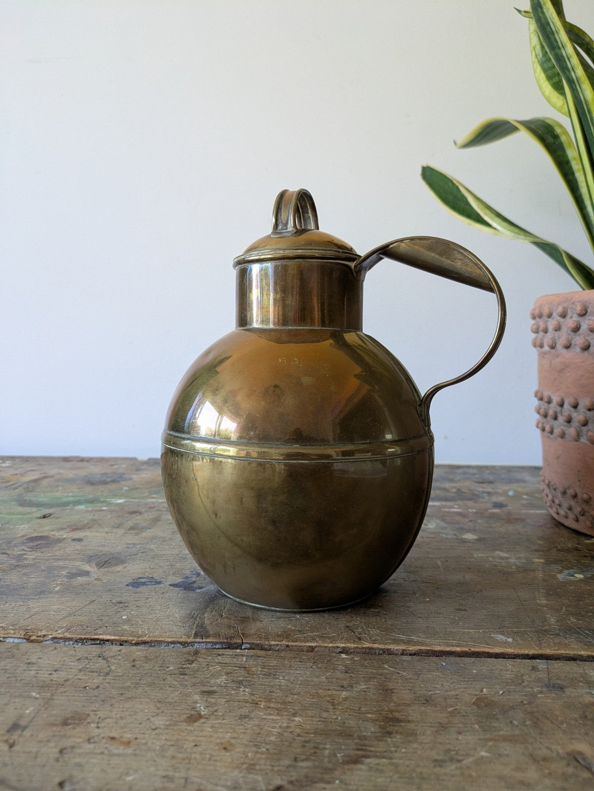 Vintage De La Rue Brass Guernsey Can Milk Jug Globe 22cm H Large Antique Kitchen