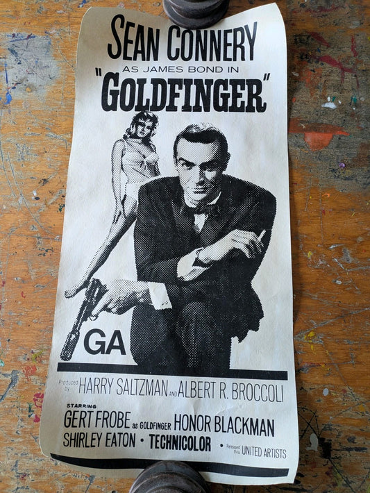 Goldfinger 1964 Film Poster James Bond Connery 70x34cm Advertising Vtg Movie Vgc