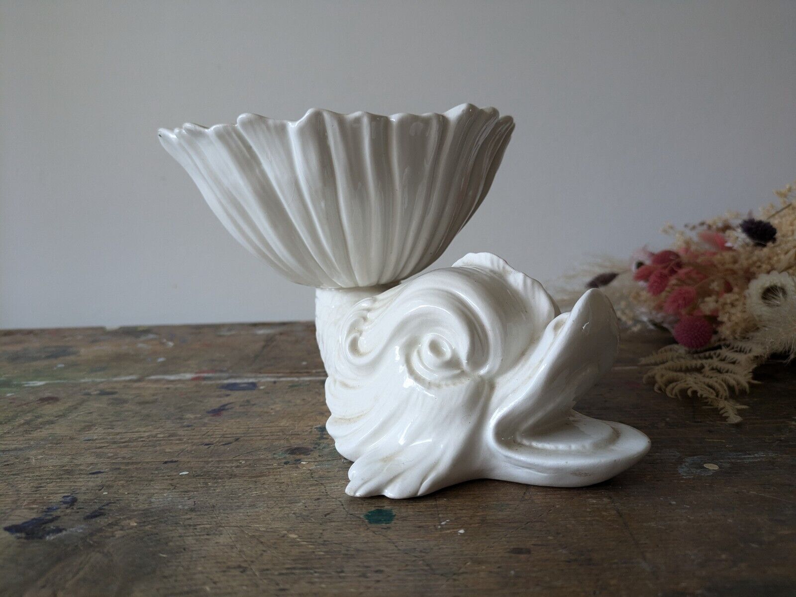 Rare Vintage Rita-Dal-Pra - Italian Ceramic Dolphin Fish White Ornamental Bowl
