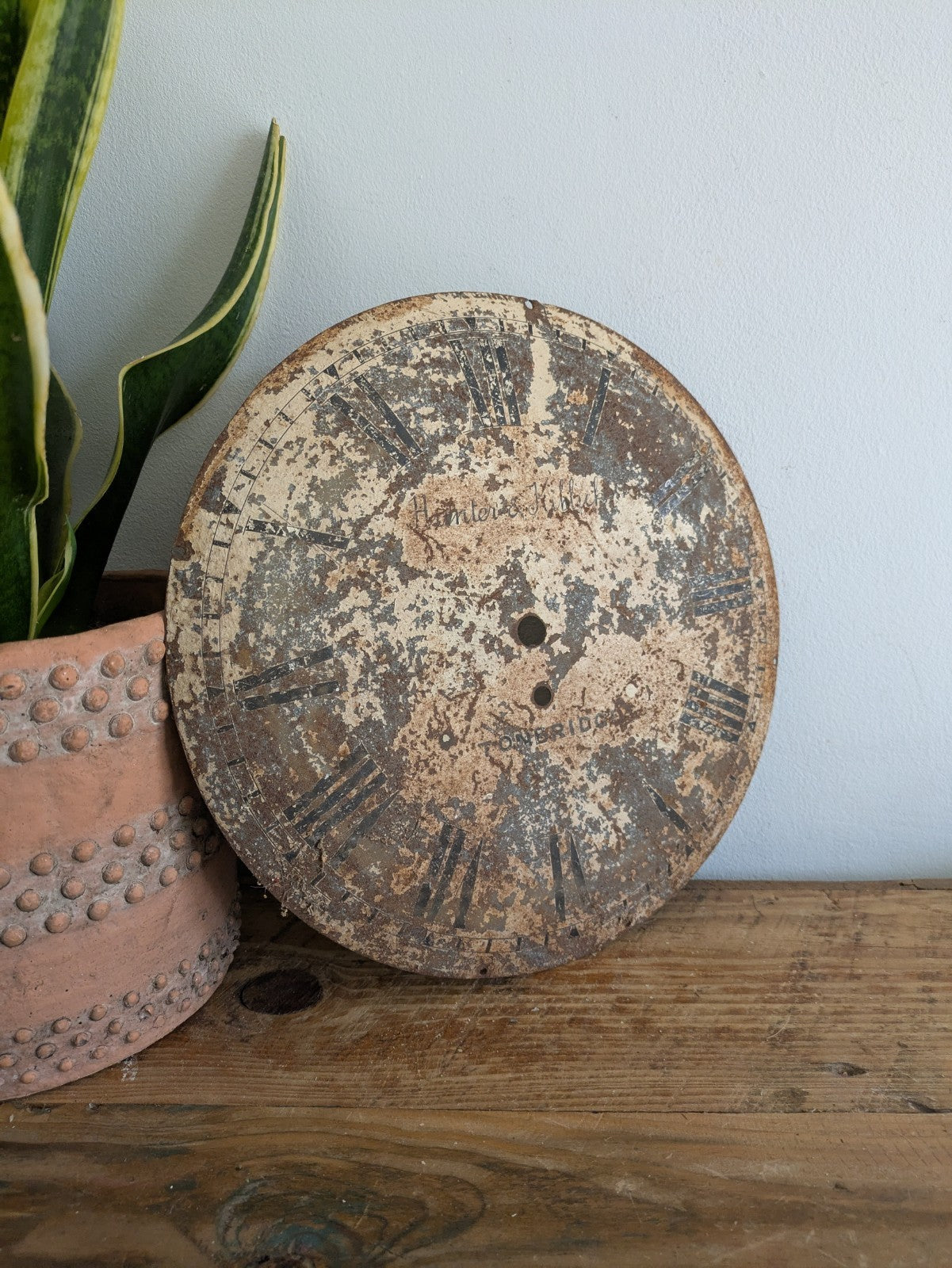 Vintage Hunter & Kiblick Tonbridge Timeworn Clock Face Dial Metal Roman Numerals