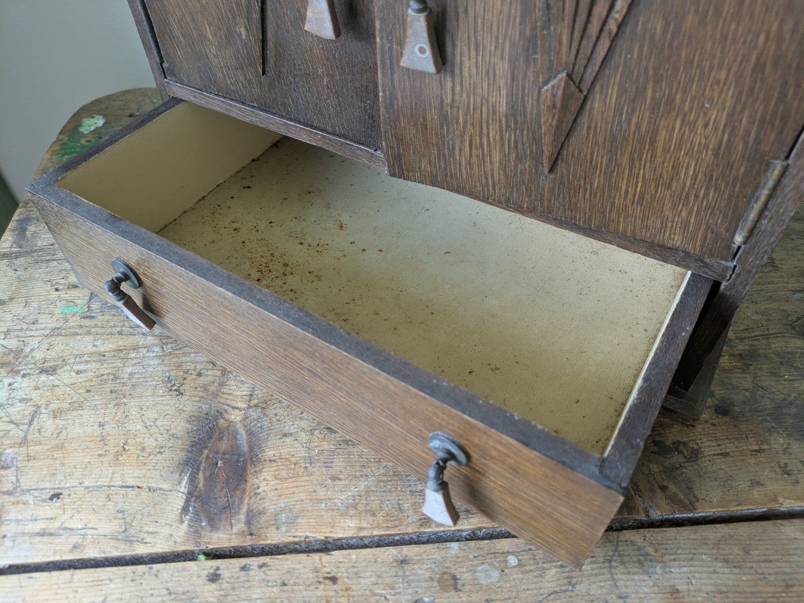 Antique Art Deco Oak Double Fronted Bathroom Wall Vtg Smokers Cabinet Medical 