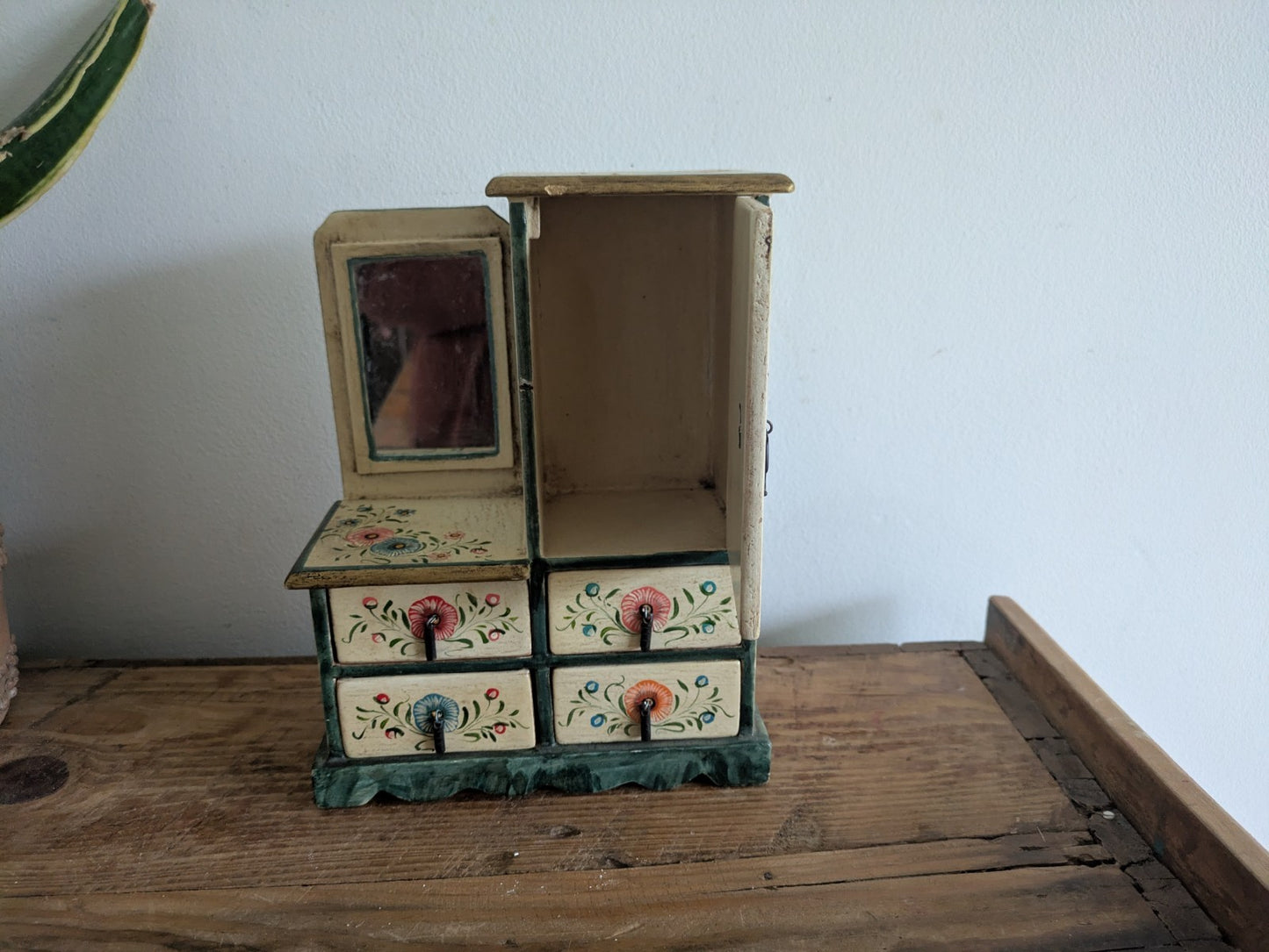 Hand-painted Small Scale Mini Tabletop Cabinet Cupboard Draw Folk Art Furniture