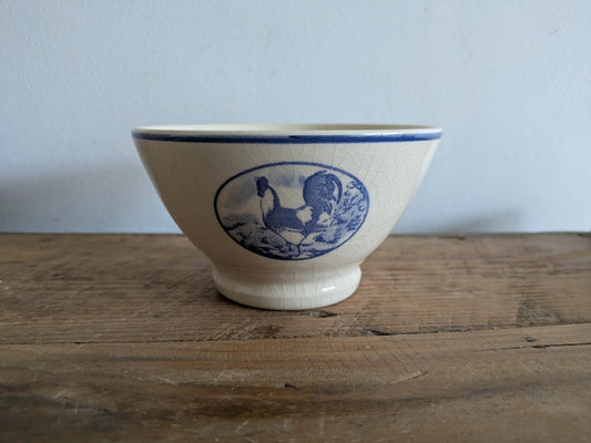 Vintage French Cafe Au Lait Bowl Pauline De La Farine Crazed Cockerel Rooster