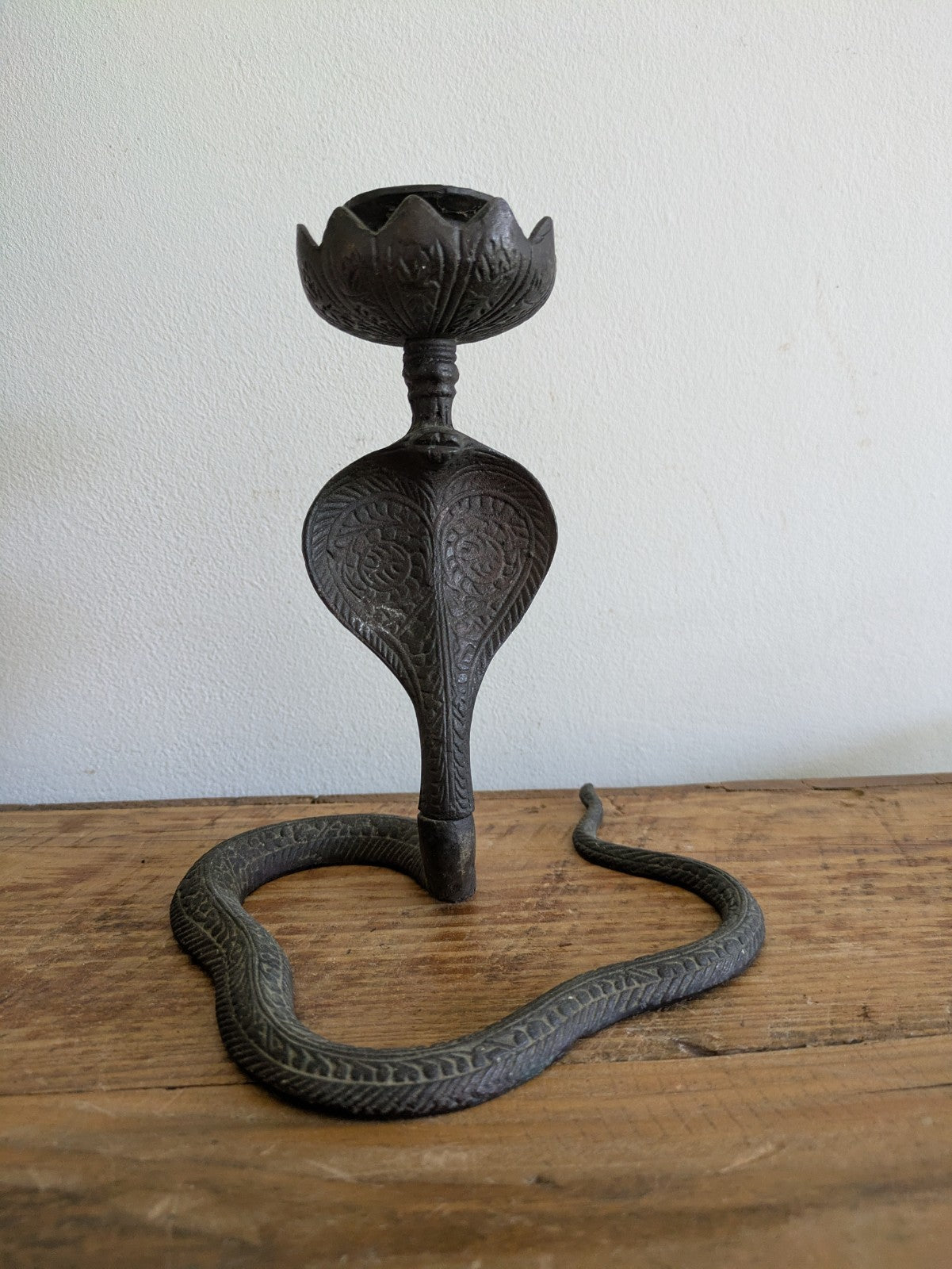 Cobra Snake Candle Holder Incense Burner Handmade Brass Serpent Sculpture Figure