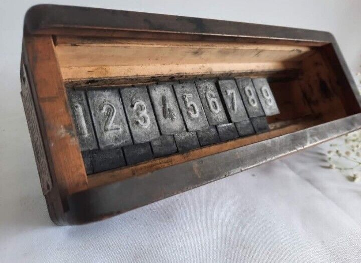 Boxed set Letterpress Printers Type Printing blocks complete numbers stamps old