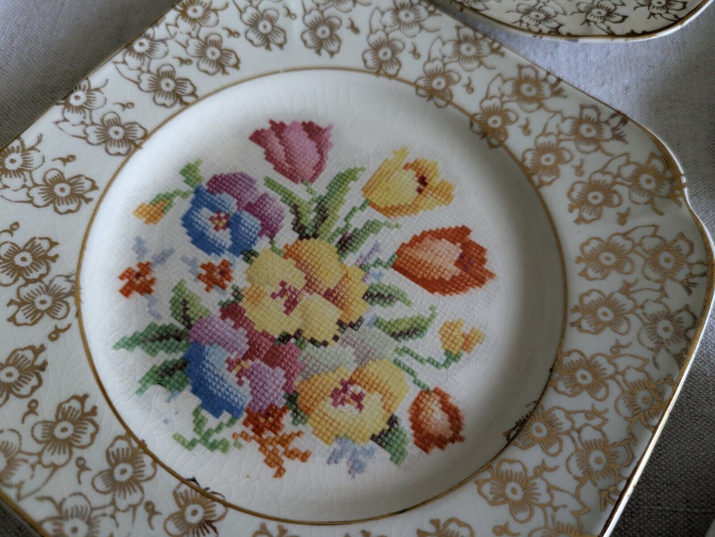 6x Vtg Coronet Ware Tapestry English Sampler Side Plates Parrott & Co Burslem 