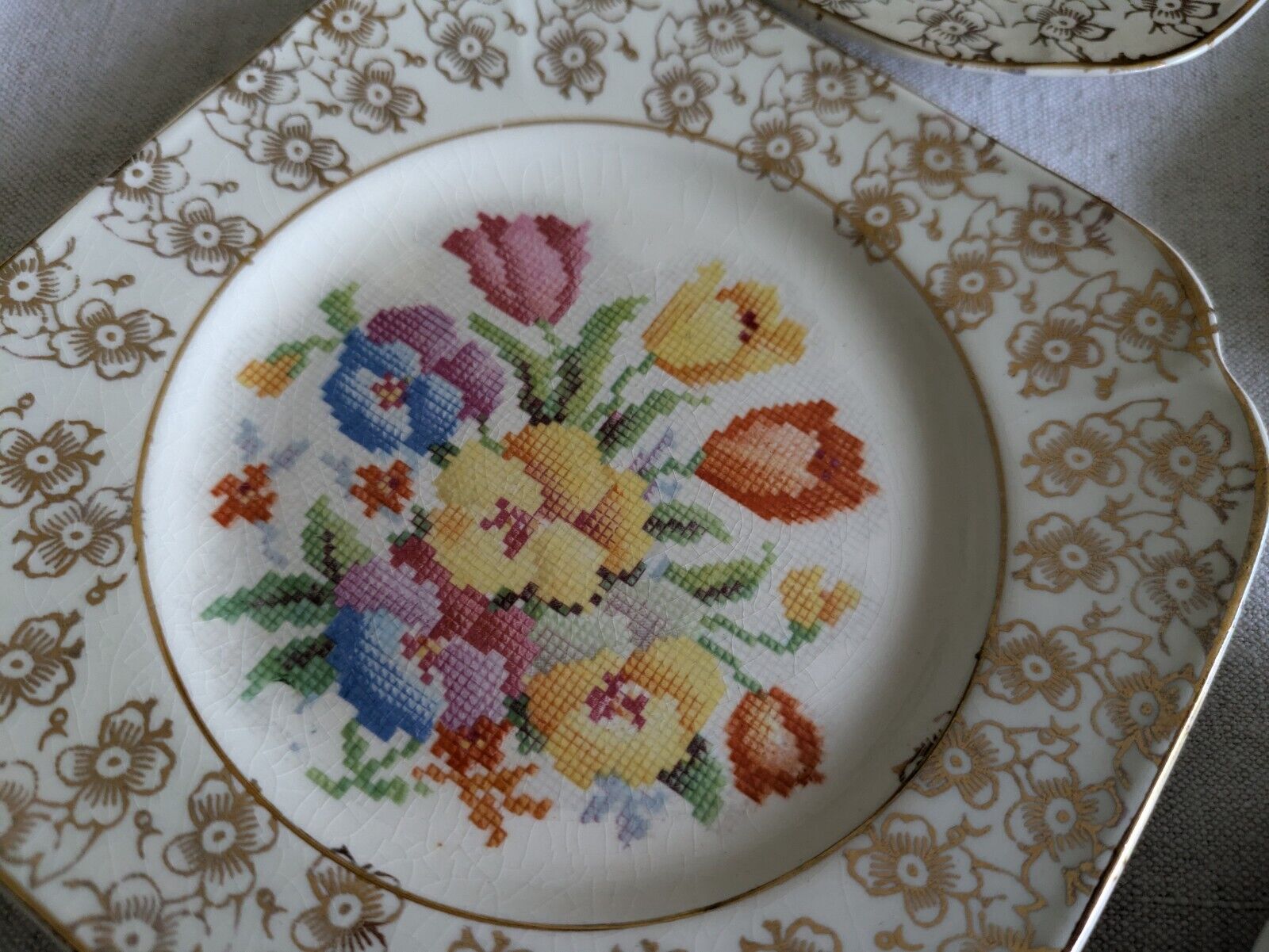 6x Vtg Coronet Ware Tapestry English Sampler Side Plates Parrott & Co Burslem 
