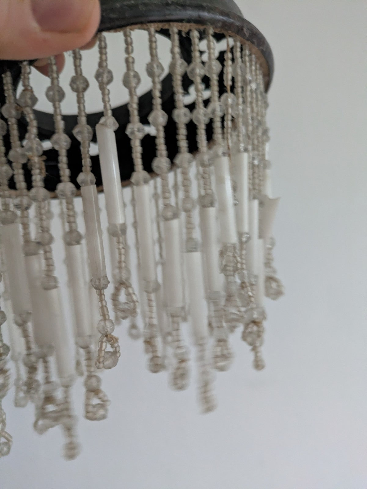 Antique French Beaded Light Shade Ceiling Art Deco Fitting Glass Bead Rare Prop