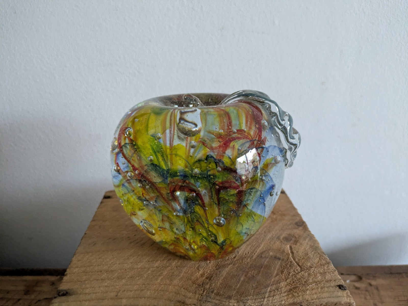 Vintage Murano Italian Art Glass Apple Shaped Paperweight Scramble Large Colour