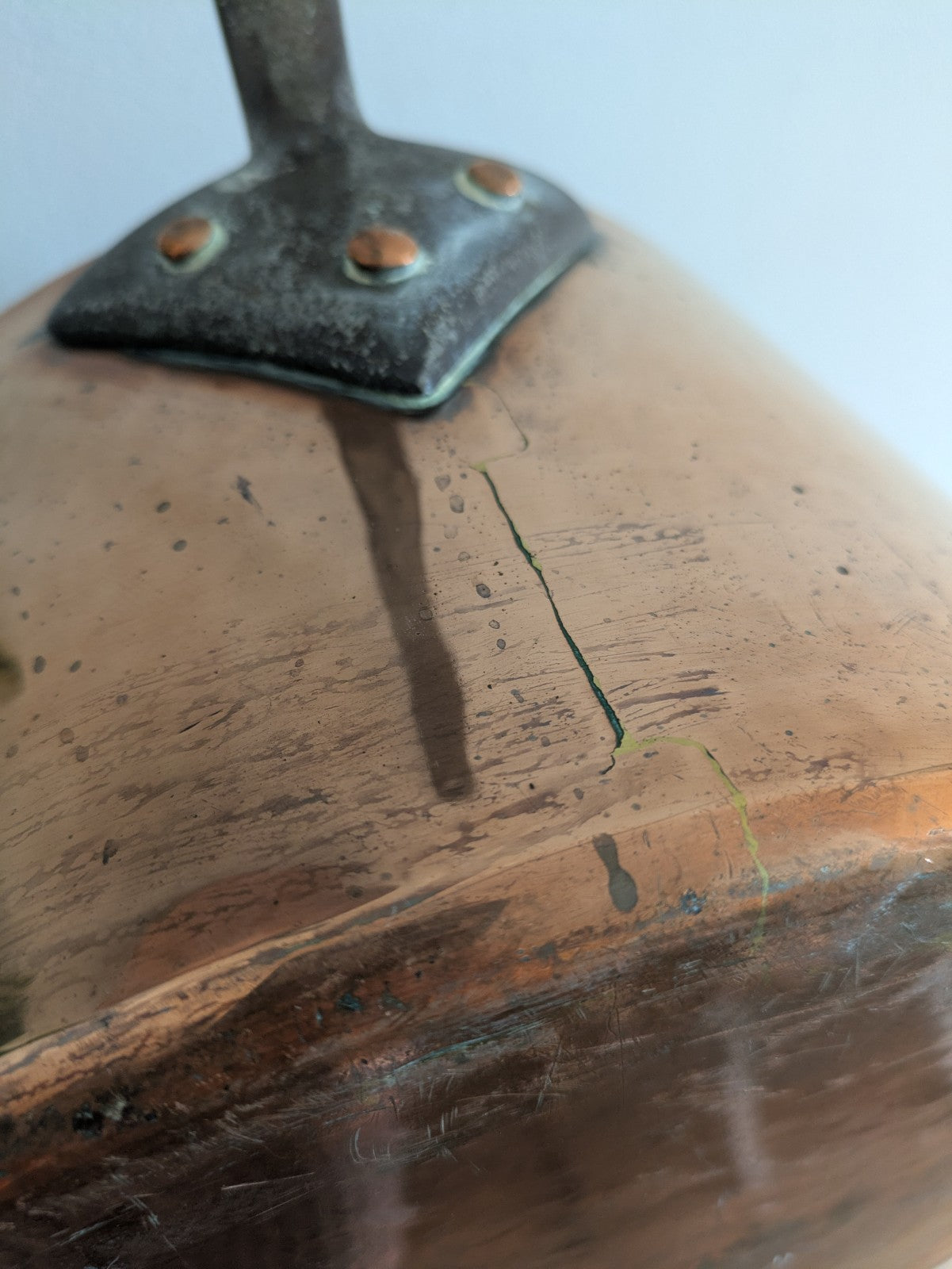 X Large Antique Georgian Copper Sauce Pan 6.9kg 32D 18.7H XL Huge Chef Cooking