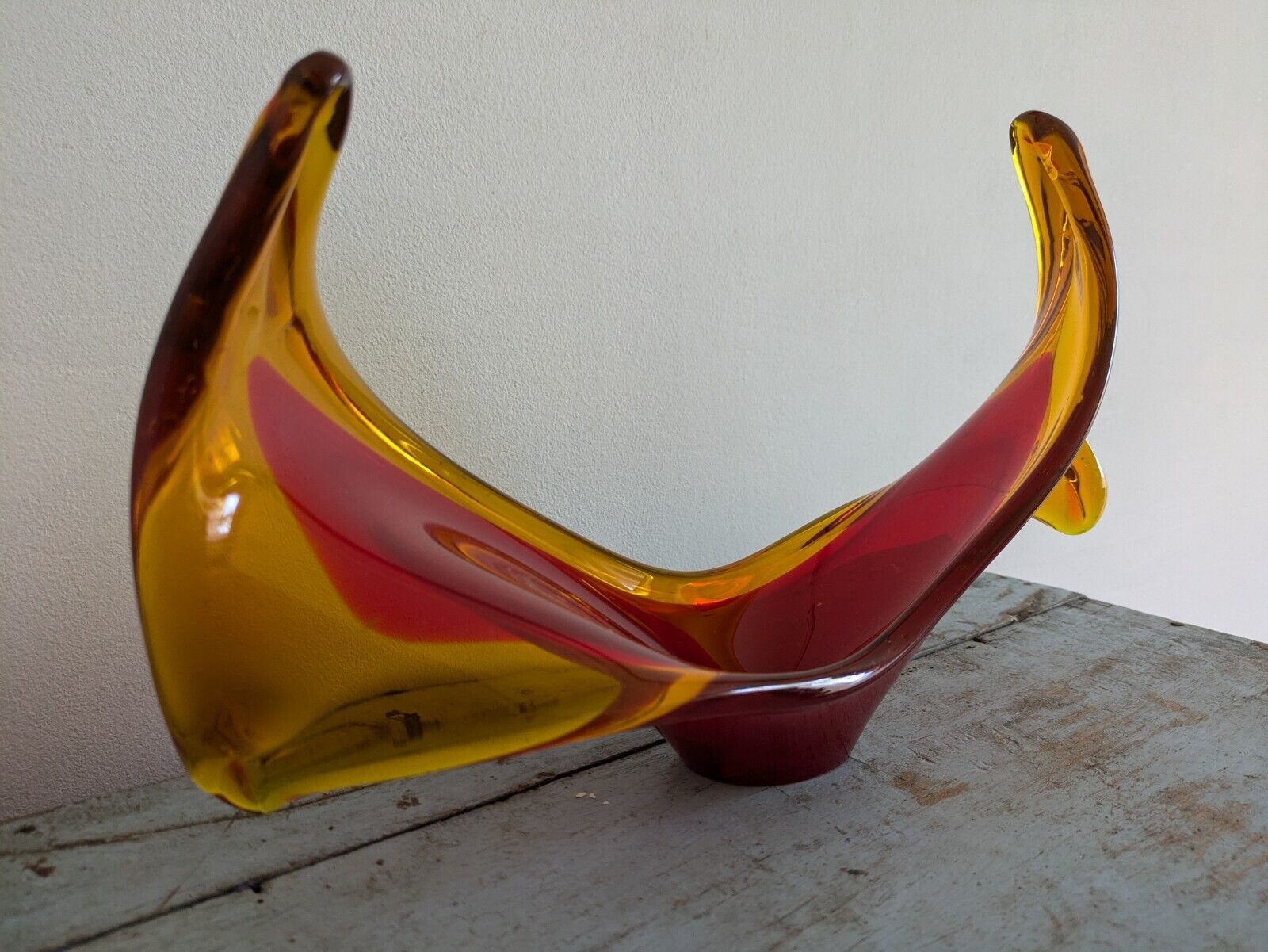 Viartec Murano Style Selenium Red And Orange Spanish Glass Sculpture UV Glow Vgc