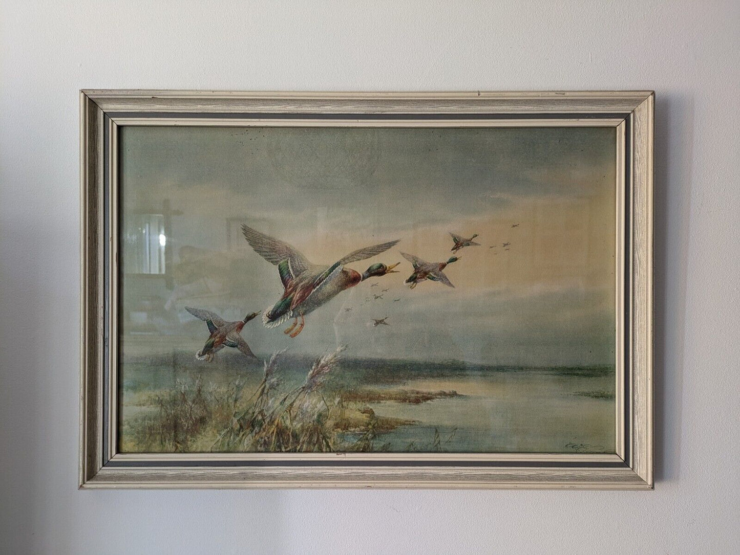 VTG W E Powell Framed Print Ducks Over The Salt Flats Picture Bird Rare Flying 