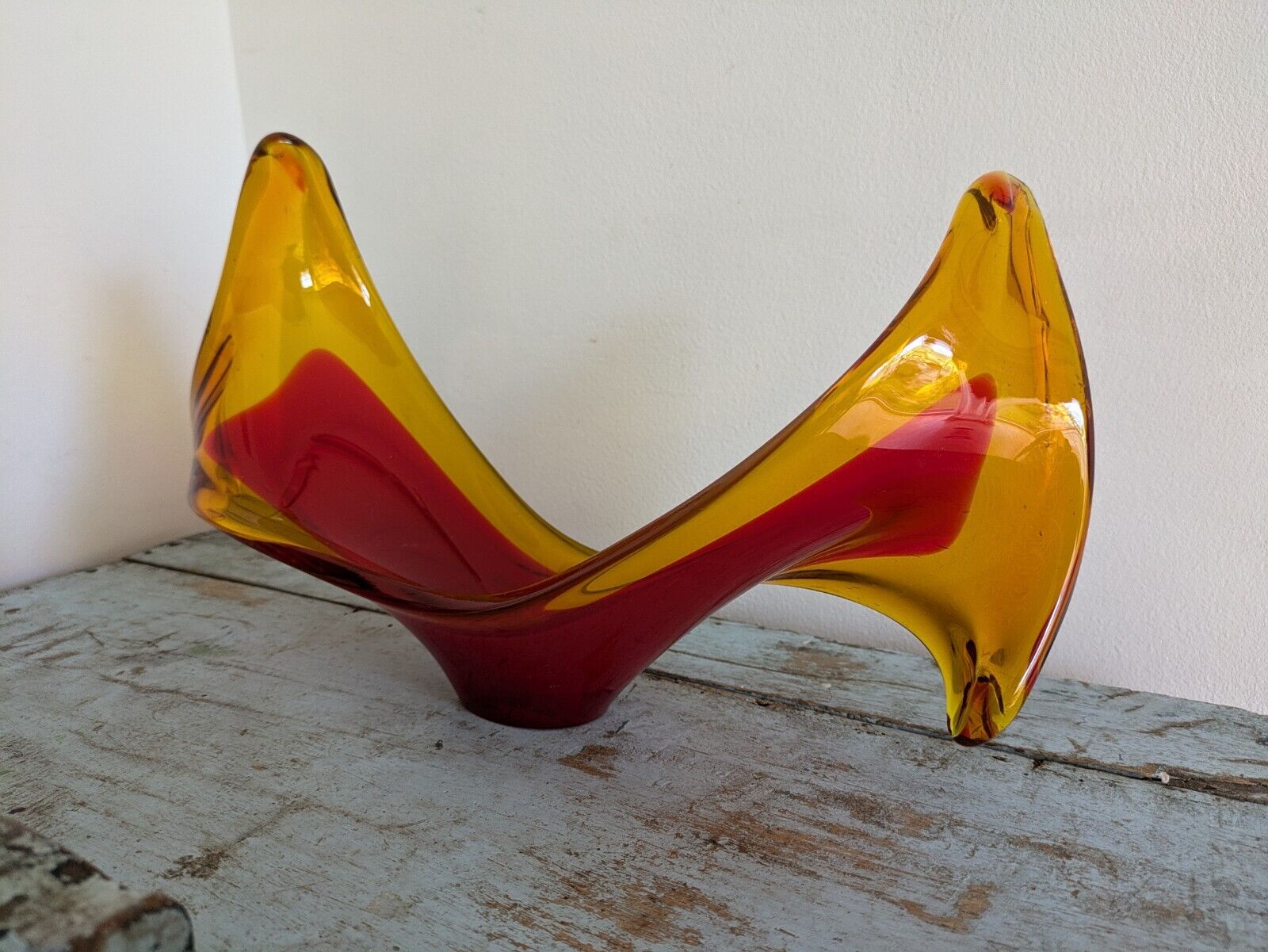 Viartec Murano Style Selenium Red And Orange Spanish Glass Sculpture UV Glow Vgc