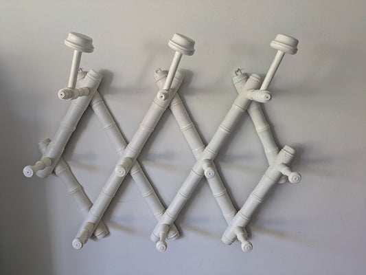 Vintage Wooden Folding Wall Hooks Coat Rack Faux Bamboo Boho French Antique Old.