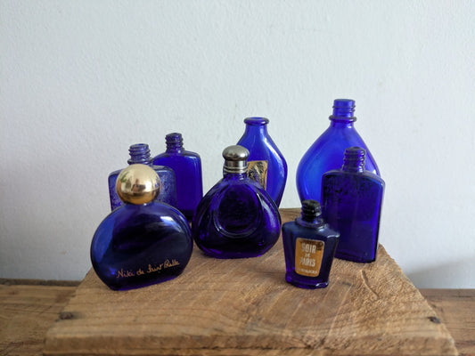 8x Niki de Saint Phalle Perfume Bottle Vtg Cobalt Blue Bourjois Soir de Paris 