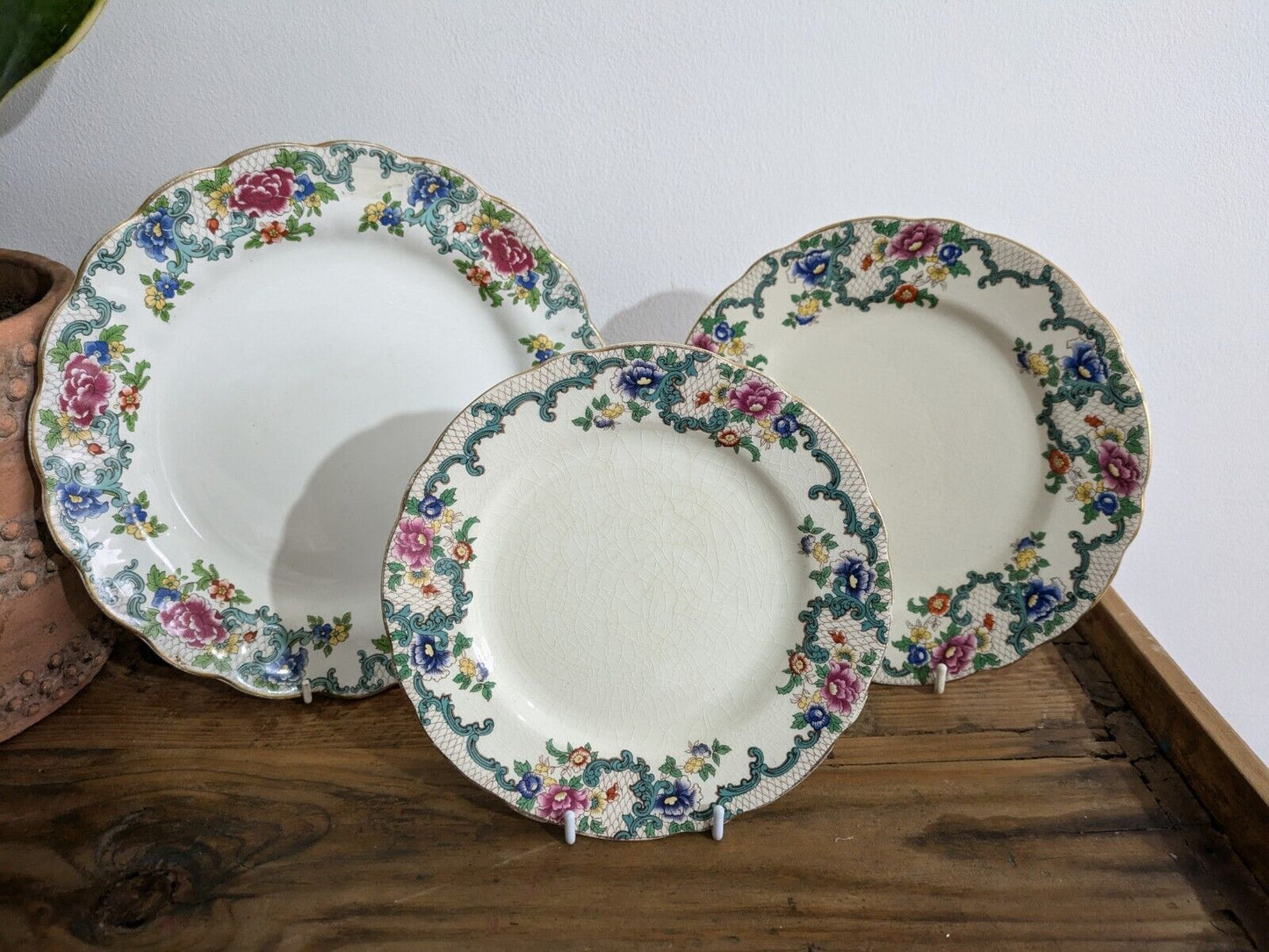 3x Antique English Royal Cauldon Pottery "Victoria" Plates Booths Floradora Mix