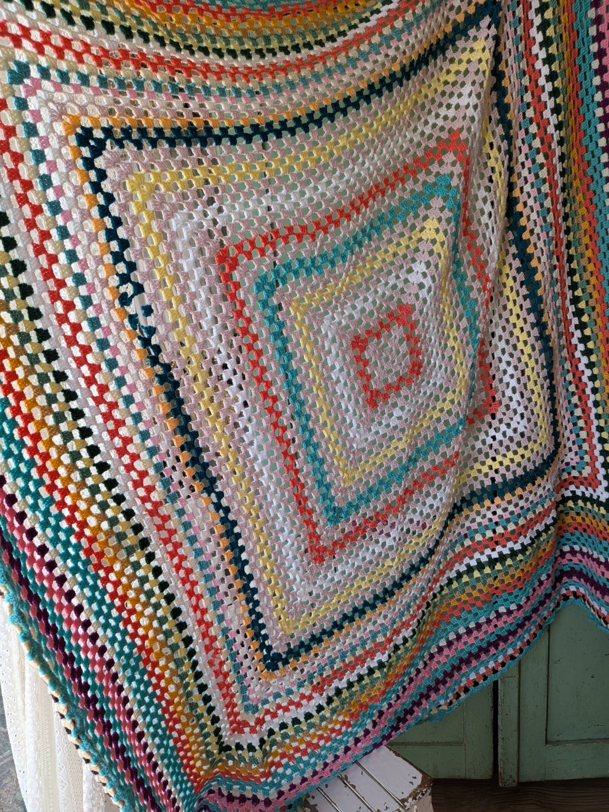 Handmade Granny Crochet Blanket Square Campervan Sofa Throw Picnic VW Pride Vtg 